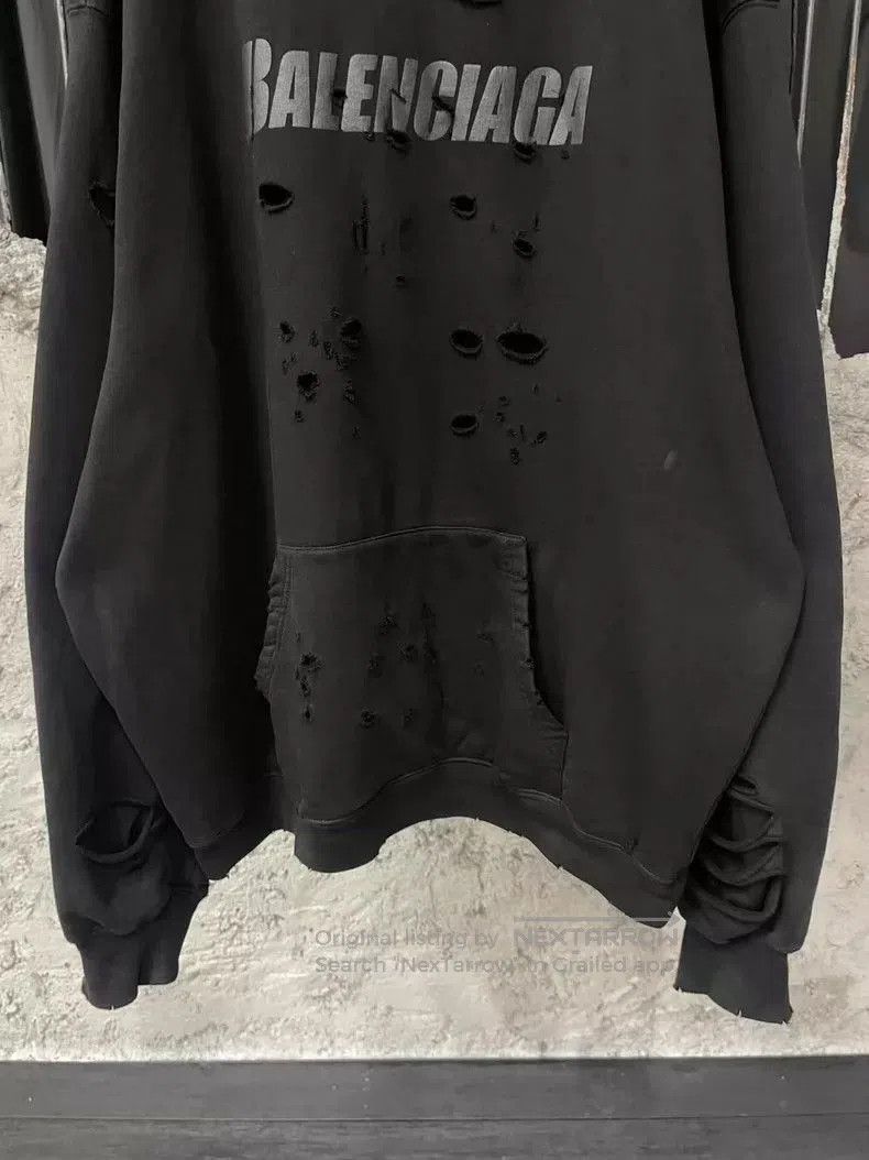 Balenciaga Balenciaga Black Distressed Hoodie Sweatshirt. Size US S / EU 44-46 / 1 - 4 Thumbnail