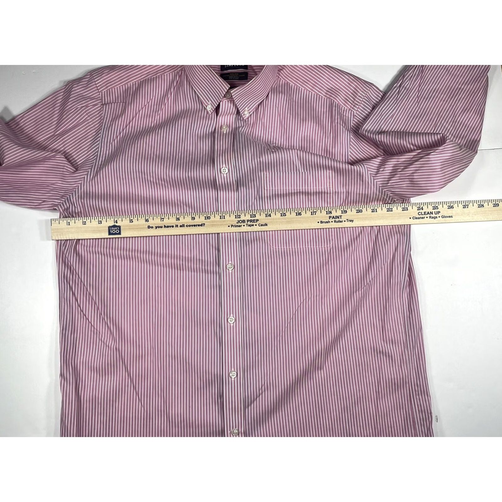 Stafford Stanford NonIron Button Up Long Sleeve Dress Shirt Mens 16 1/2 32/33 Pink Striped Size 46R - 5 Thumbnail