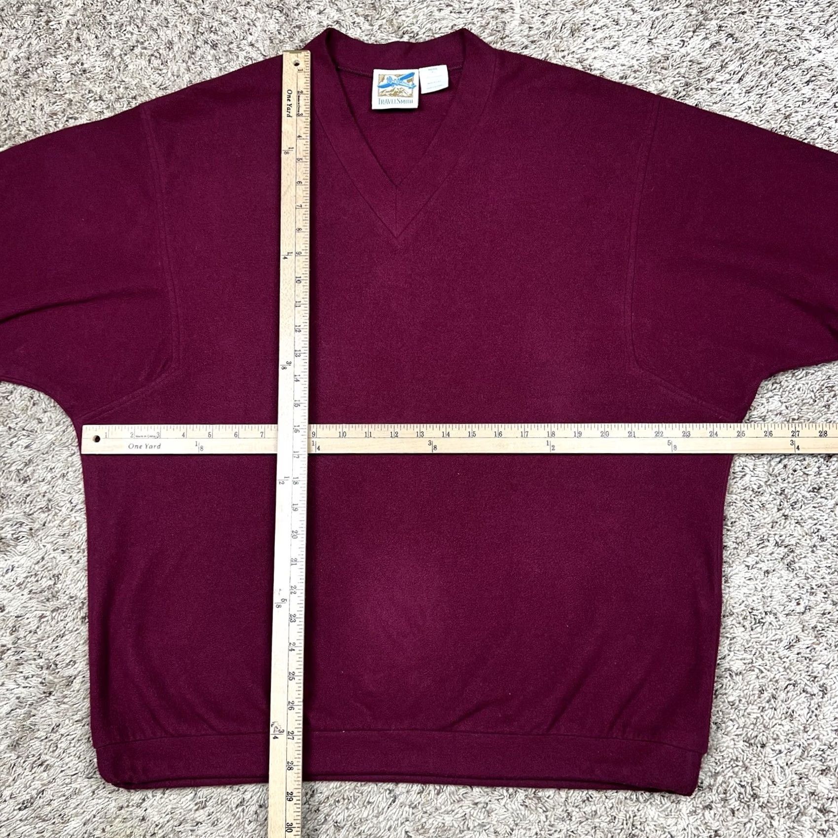 Vintage VINTAGE Travel Smith Sweatshirt Mens XL V-Neck Burgundy Fleece Embroidered Logo USA 90s Size US XL / EU 56 / 4 - 6 Thumbnail