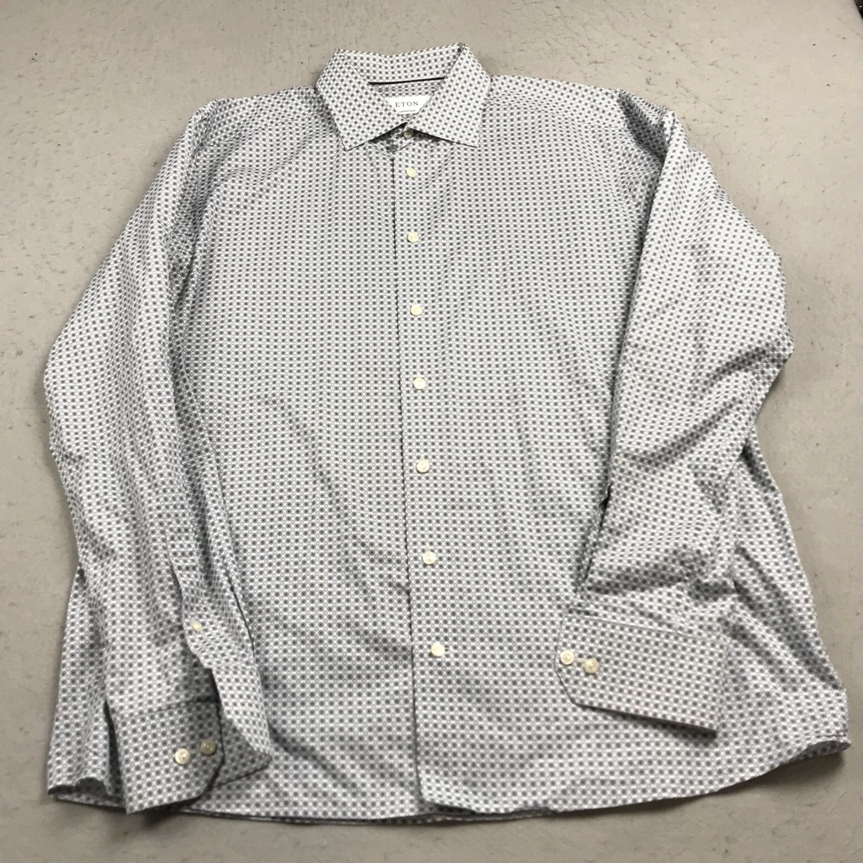 Eton Etón Shirt Mens 17.5 44 White Cotton Button Collared Dress Shirt Long Sleeve Regular Vintage No N/A Size US XXL / EU 58 / 5 - 2 Thumbnail