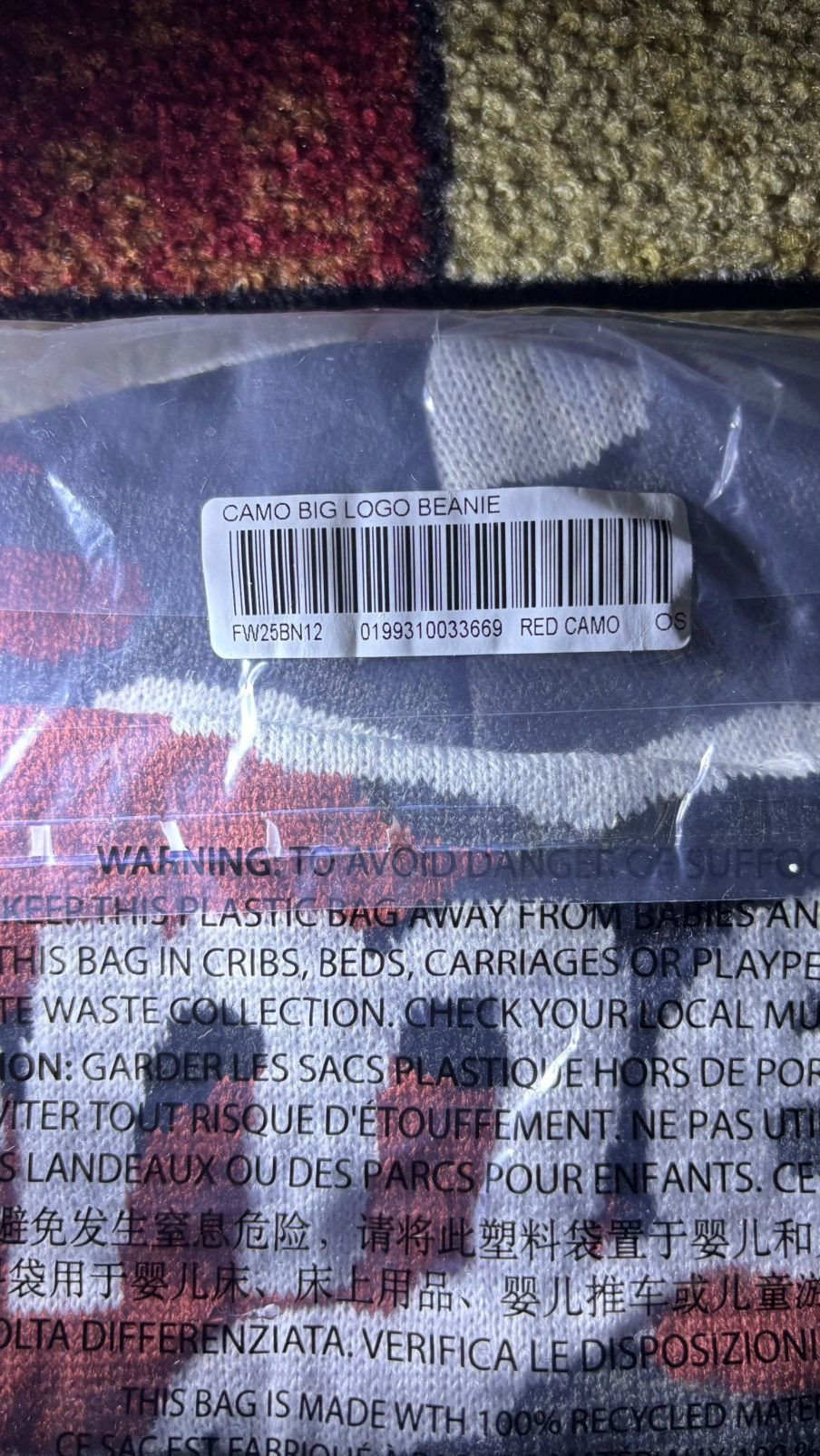Supreme “Camo Big Logo” Beanie, Red Camo (F/W 2025, Week 18) Size ONE SIZE - 5 Thumbnail