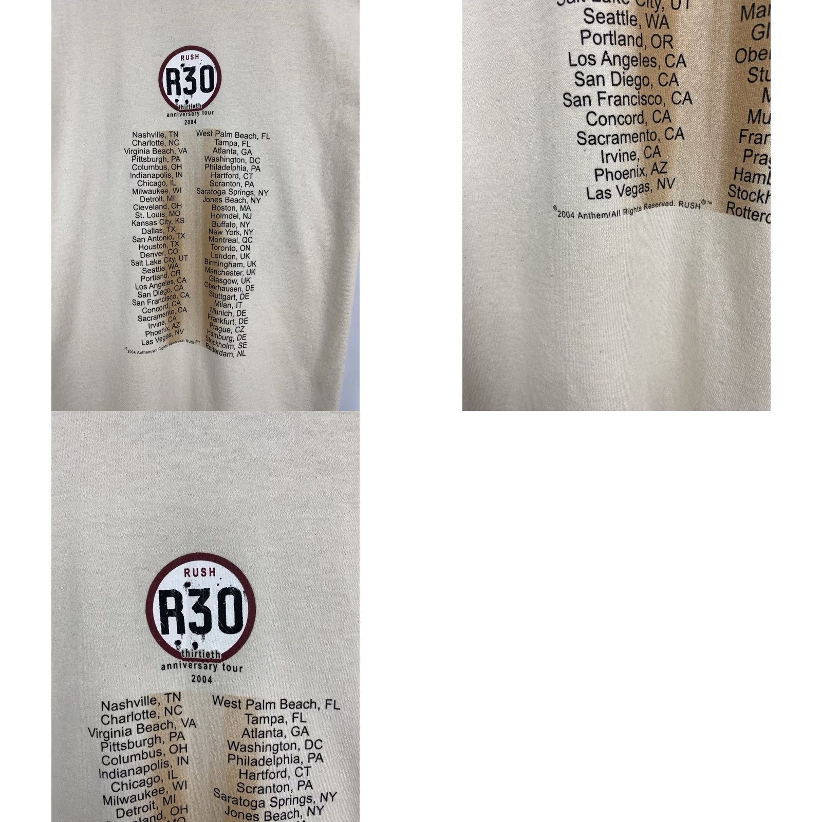 Gildan VINTAGE R30 Thirtieth anniversary tour t-shirt M beige RUSH Gildan Men T-Shirt Size US M / EU 48-50 / 2 - 8 Thumbnail