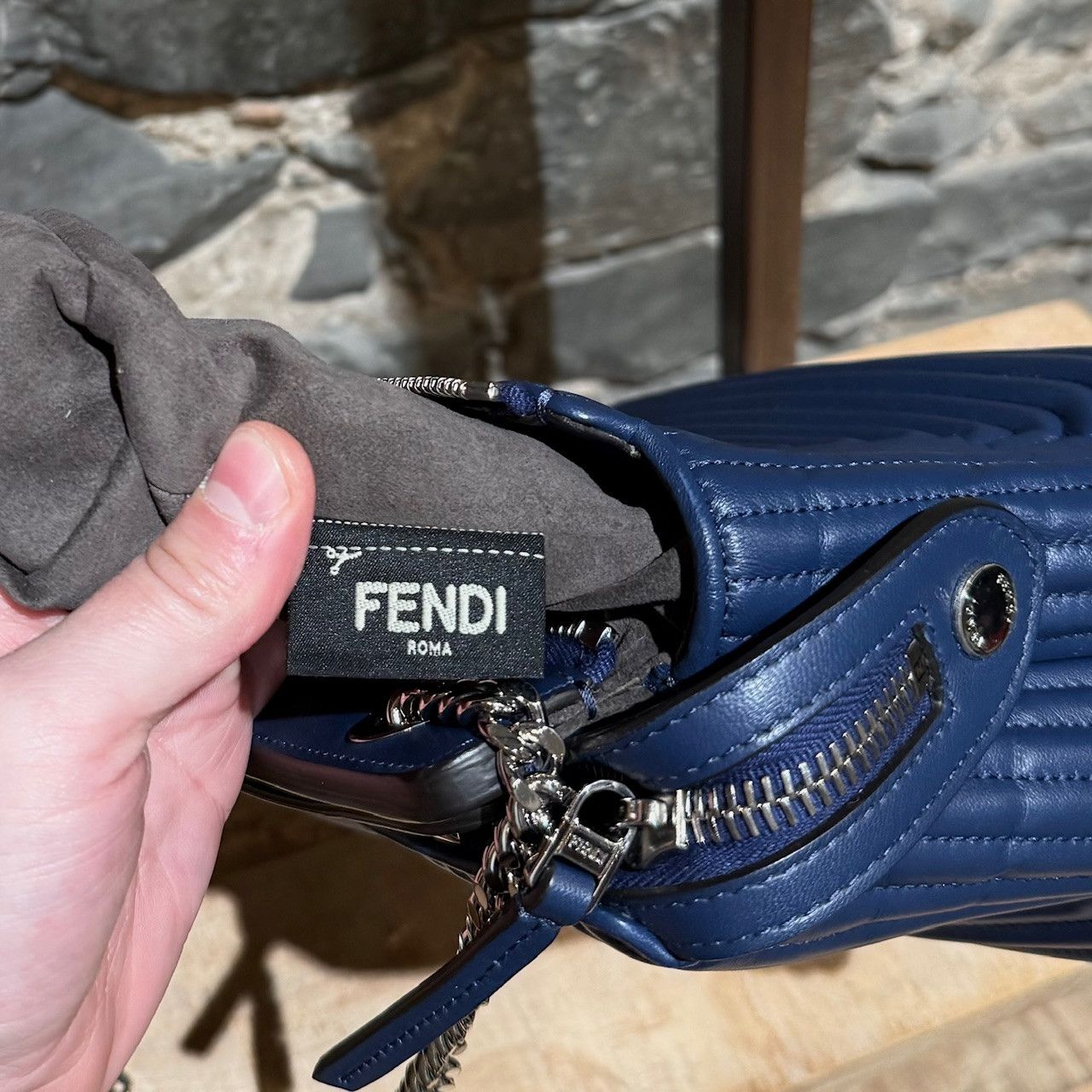 Fendi Fendi Navy Blue Leather DotCom Small Chain Bag W/ Bug Charm Size ONE SIZE - 14 Thumbnail