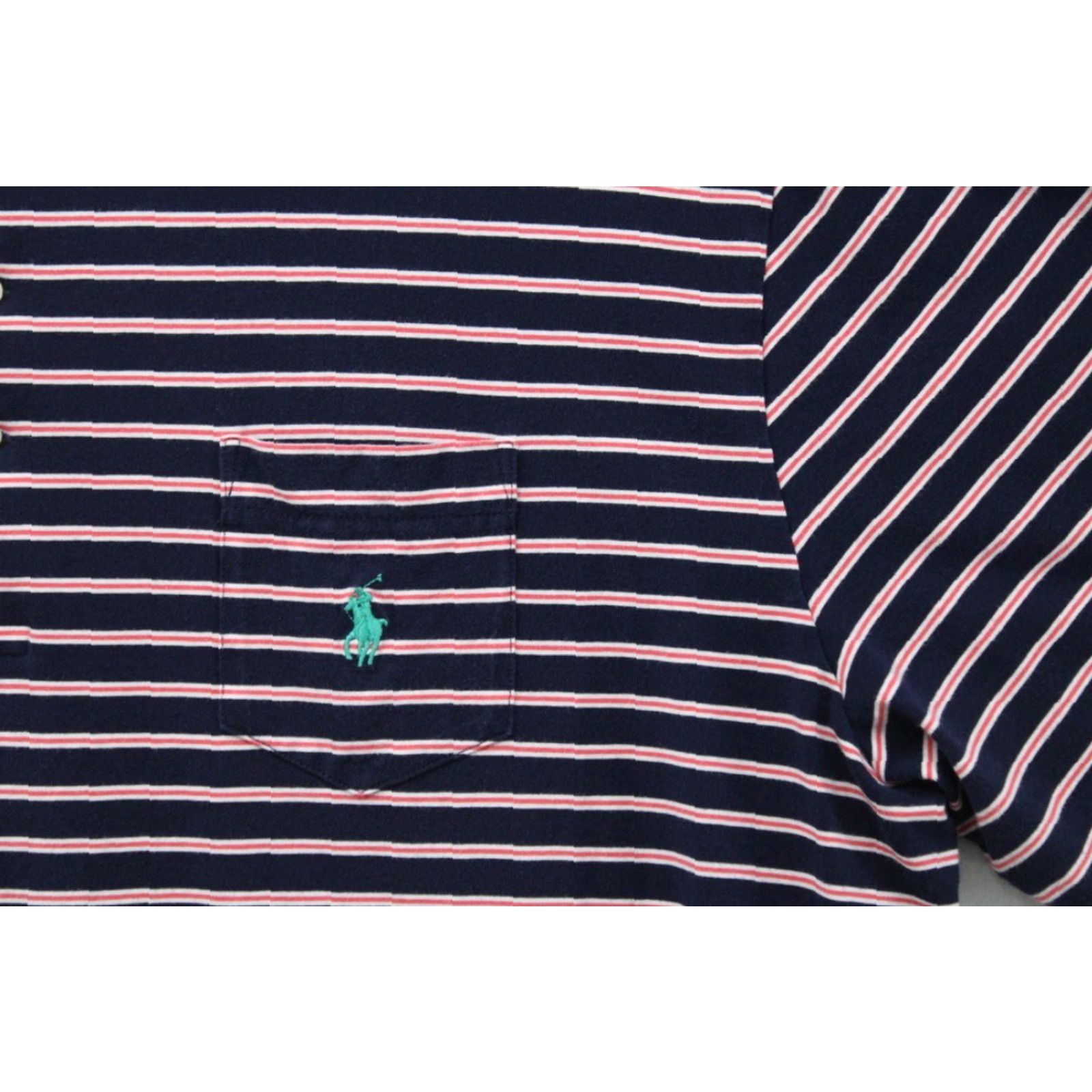 Ralph Lauren VINTAGE Polo Ralph Lauren Shirt Men 2XL Polo Shirt Blue Pink Stripe Stretch Lisle Green Pony Logo Adult XXL Blue Stripe 90s Mens Polo Size US XXL / EU 58 / 5 - 2 Thumbnail