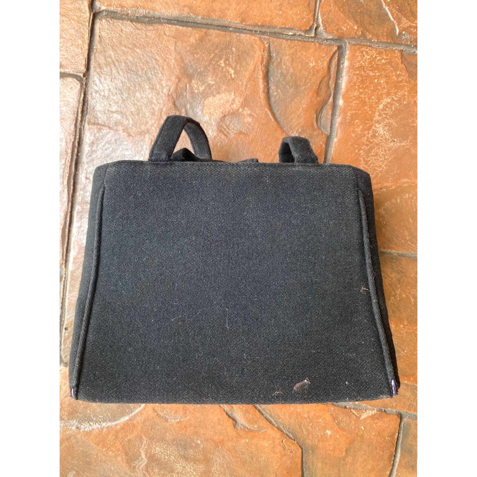 FELT VINTAGE My Flat in London Queen Bee Black Wool Felt Handbag Shoulder Bag Womens Queens Bee Crown Rhinestones Black Canvas Felt 9.5" x 13" Medium Size ONE SIZE - 2 Thumbnail