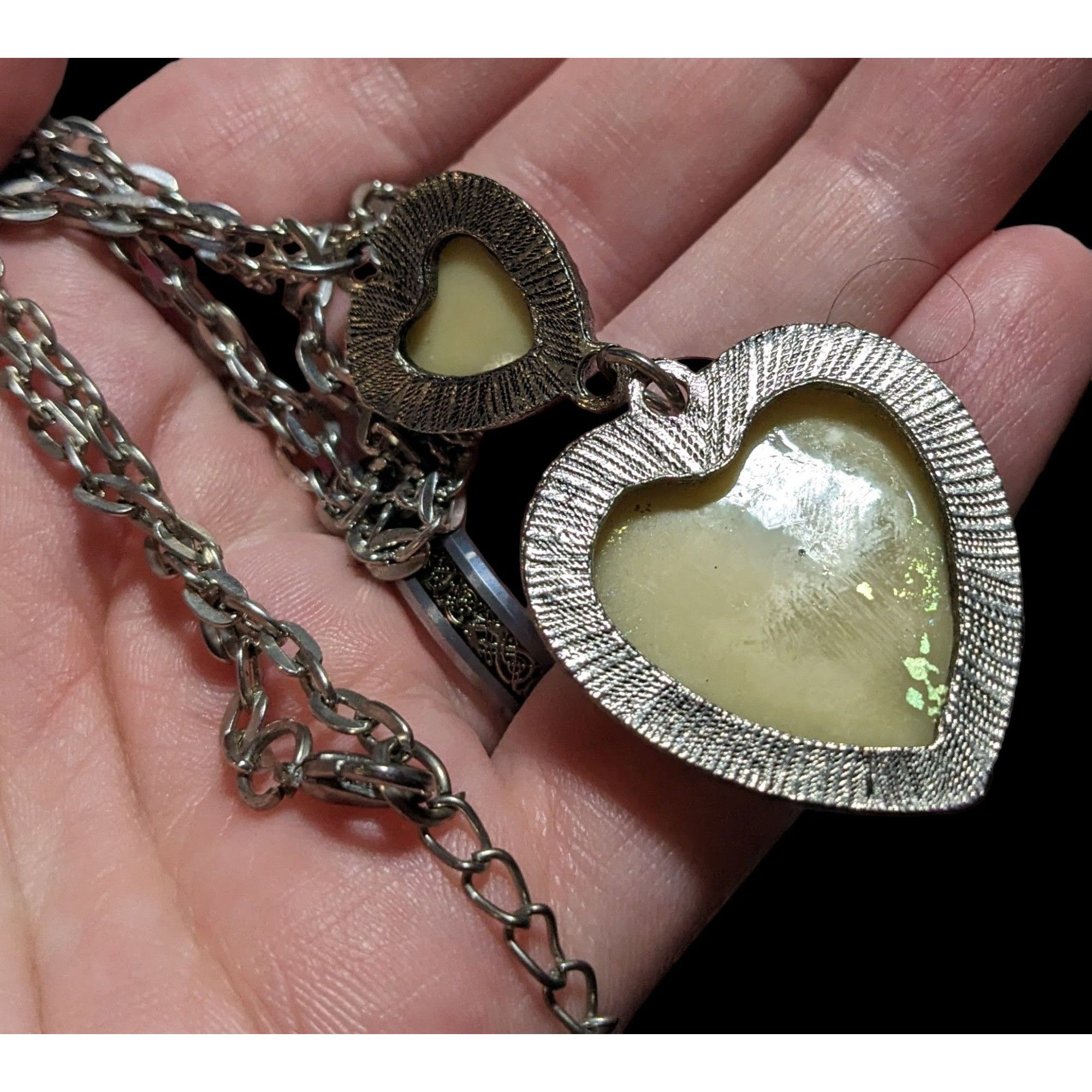 Other Silver Druzy Double Heart Necklace Size ONE SIZE - 4 Thumbnail