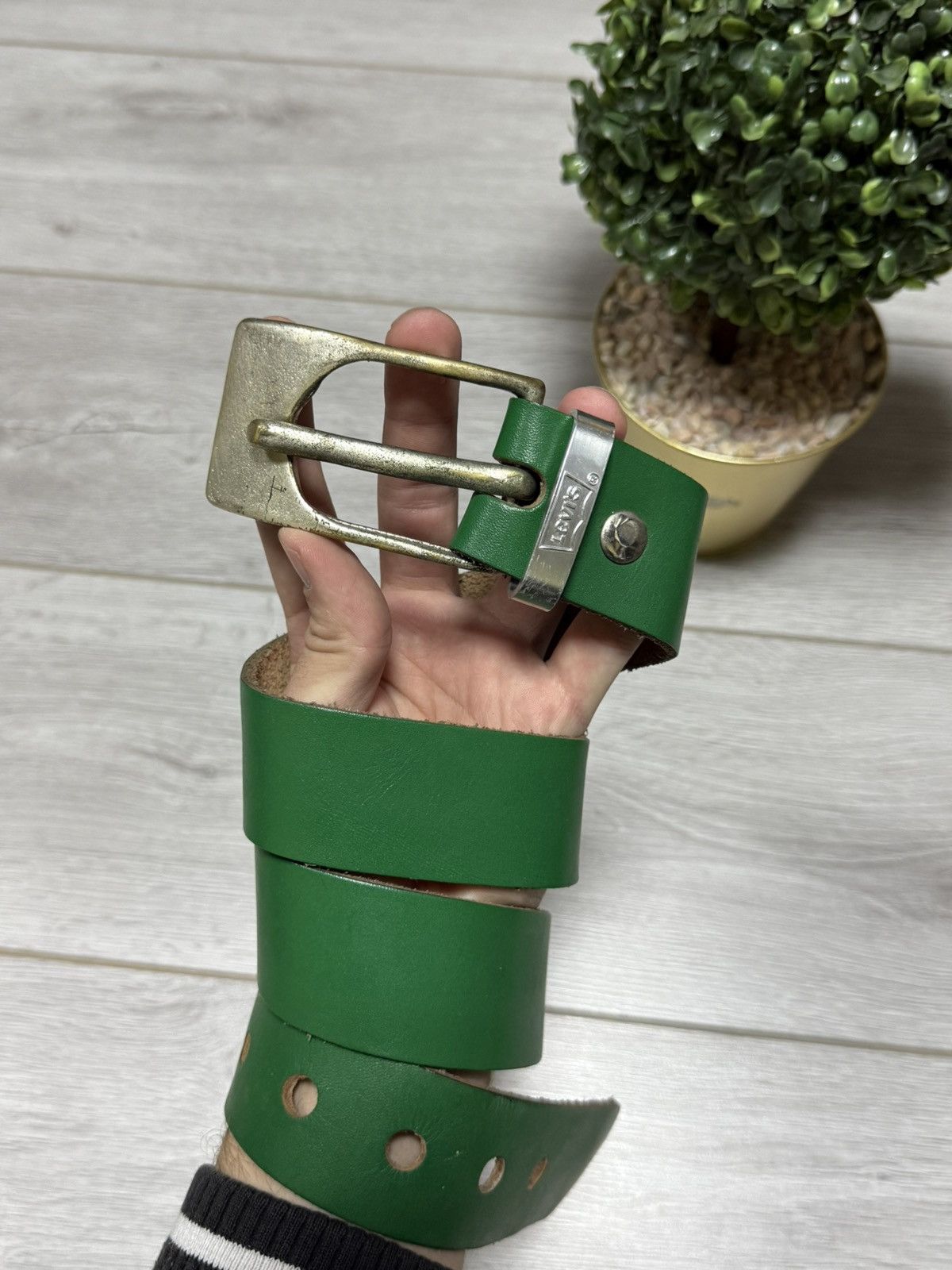 Levi's Levis RARE vintage all green avant-garde leather belt eb0 Size ONE SIZE - 1 Thumbnail