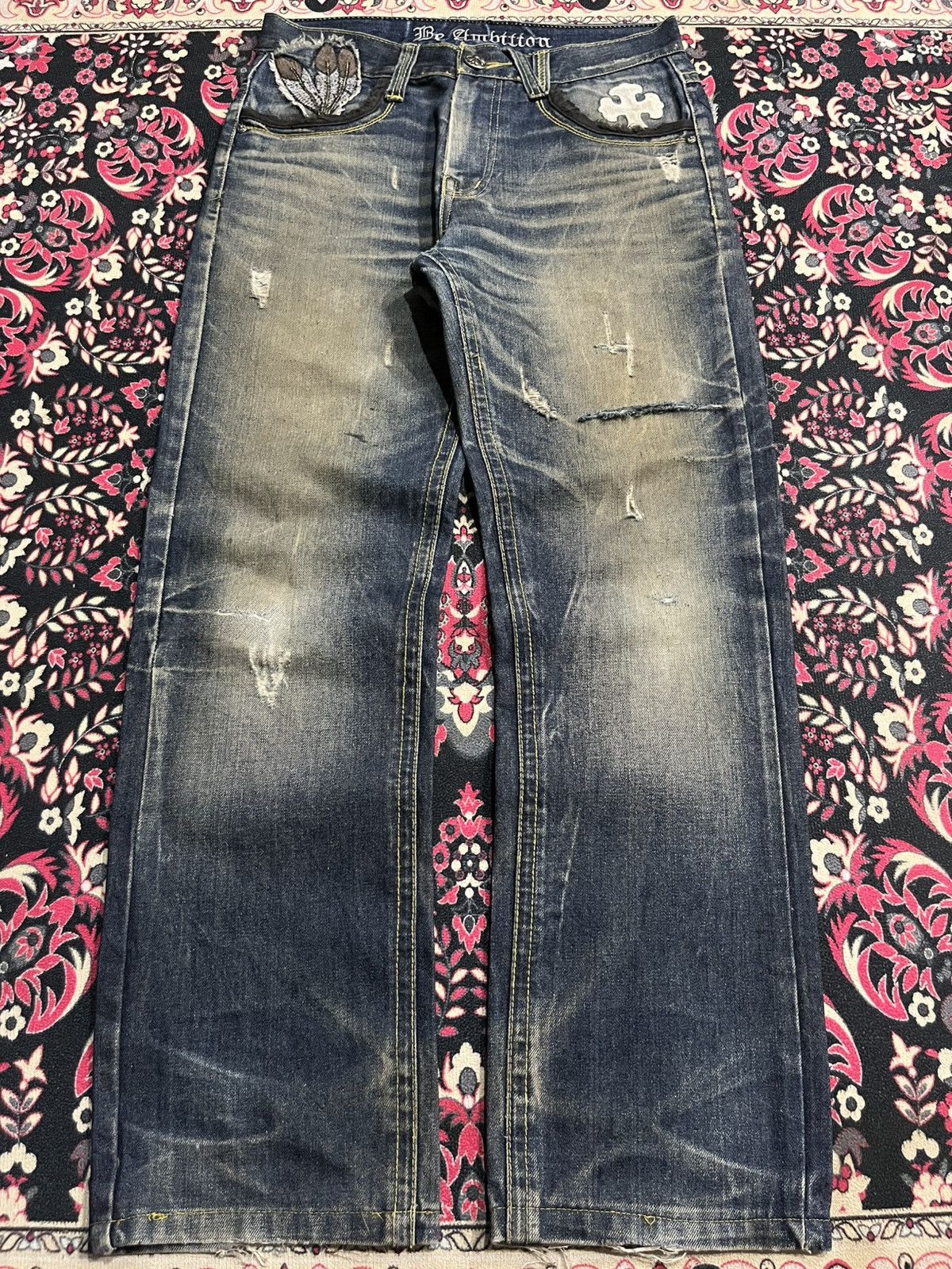 Affliction Japanese Be Ambition White Cross “Ambition” Slogan Jeans Size US 30 / EU 46 - 2 Thumbnail