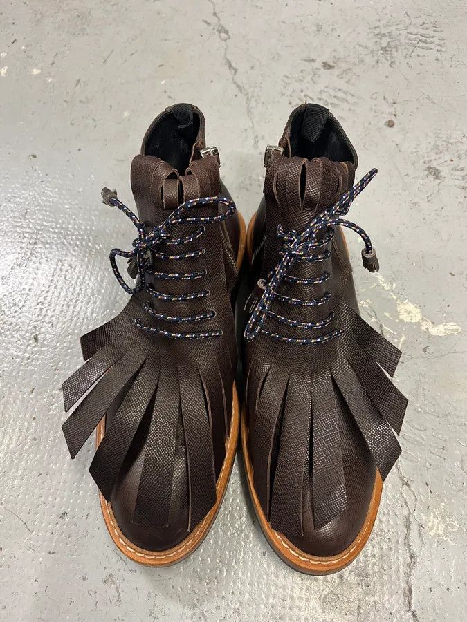Designer × Kris Van Assche × Vintage 2010s Kris Van Assche Brown Leather Fringe Boots Size US 11 / EU 44 - 4 Thumbnail