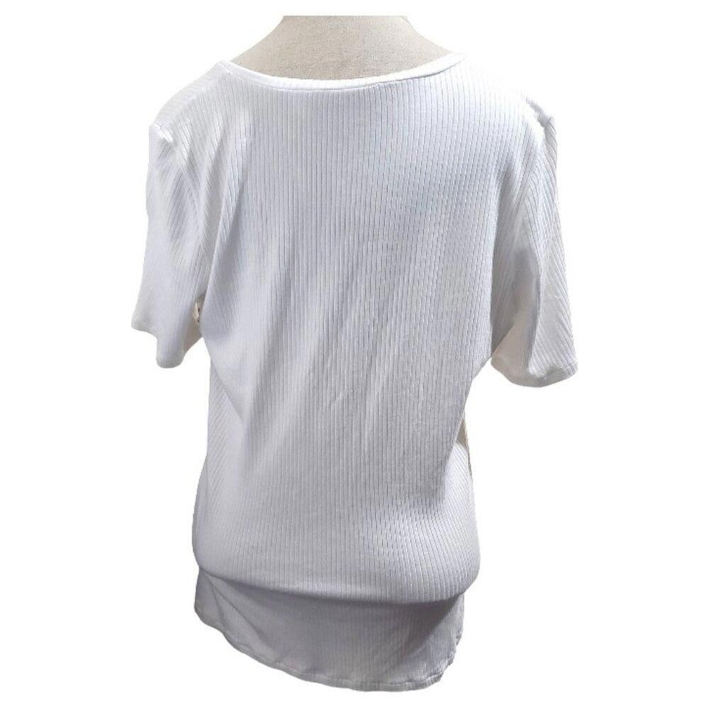 Caruso CT1691 Cyrus White Short Sleeve V-neck Ribbed Top L Size L / US 10 / IT 46 - 2 Thumbnail