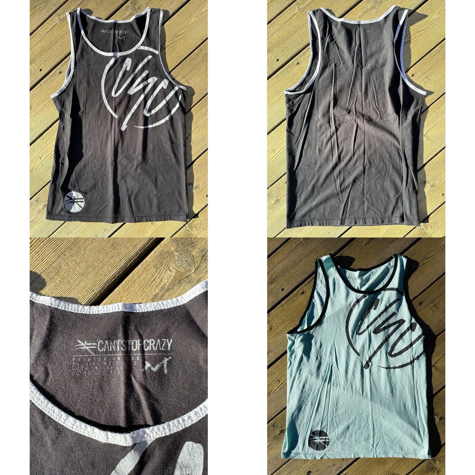 Vintage Cant Stop Crazy Tank Tops Lot 4 Gym Training MMA Workout Mens S M Black Charcoal Mint USA 90s? Size US M / EU 48-50 / 2 - 8 Thumbnail