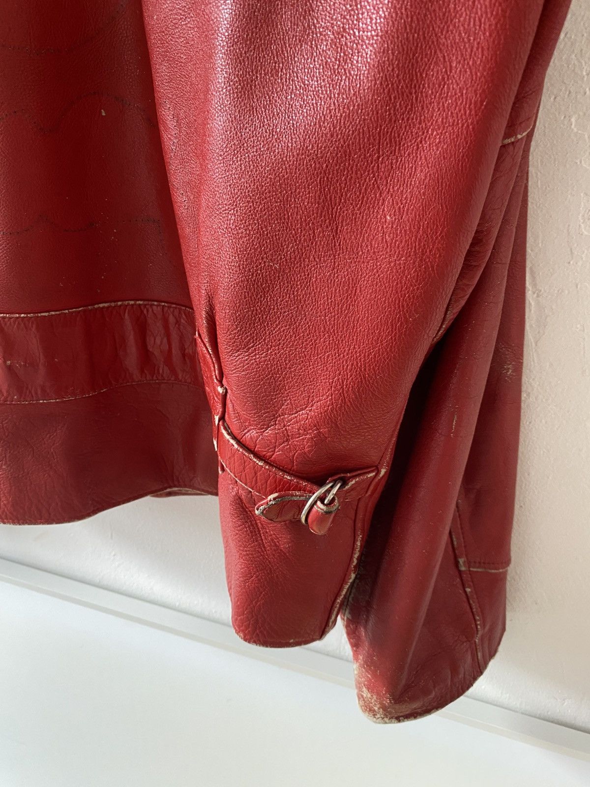 Vintage Rare Vintage Red Heavy Leather Biker Jacket Size US L / EU 52-54 / 3 - 6 Thumbnail