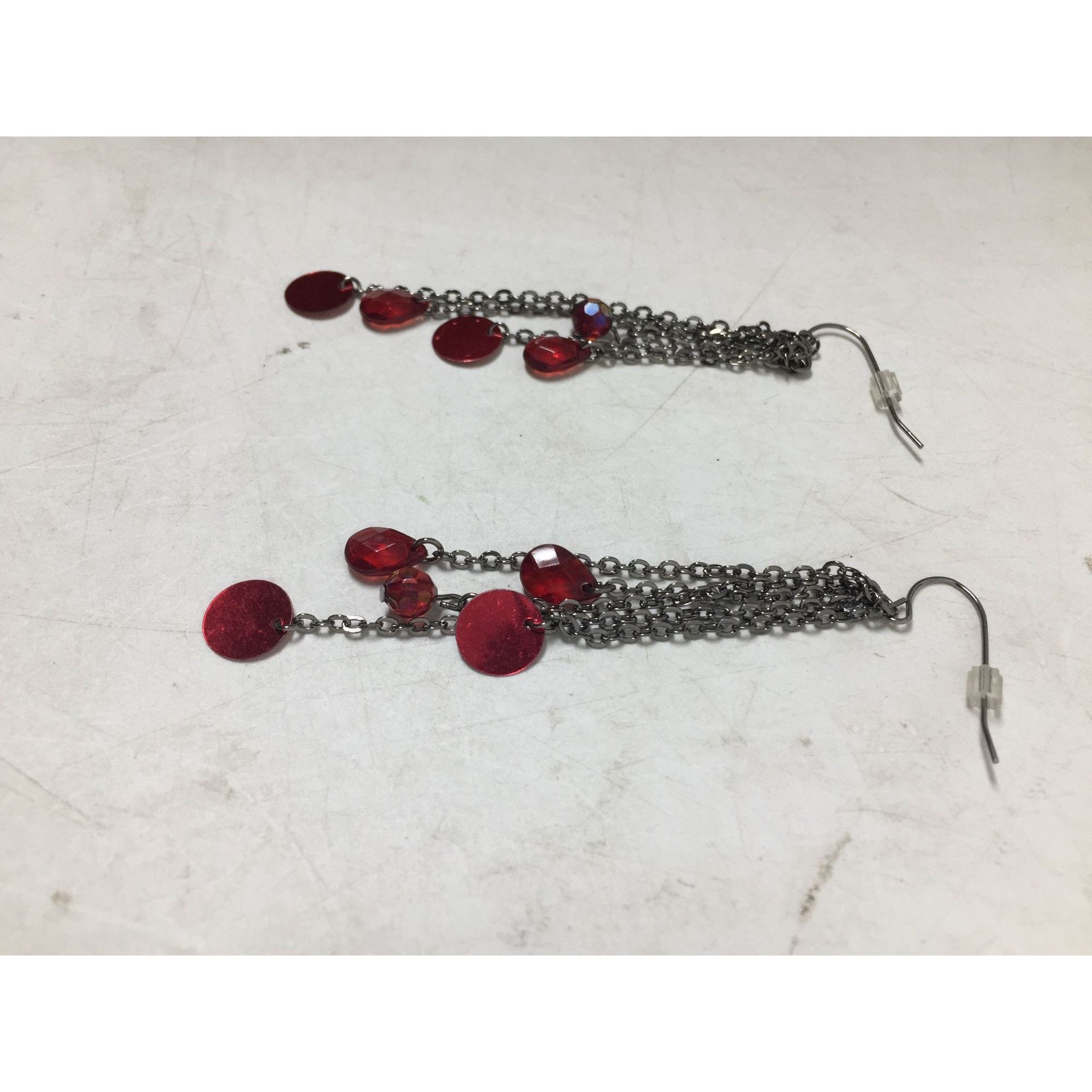 Other Women's Silver and Red Dangle Drop Earrings Size ONE SIZE - 4 Thumbnail