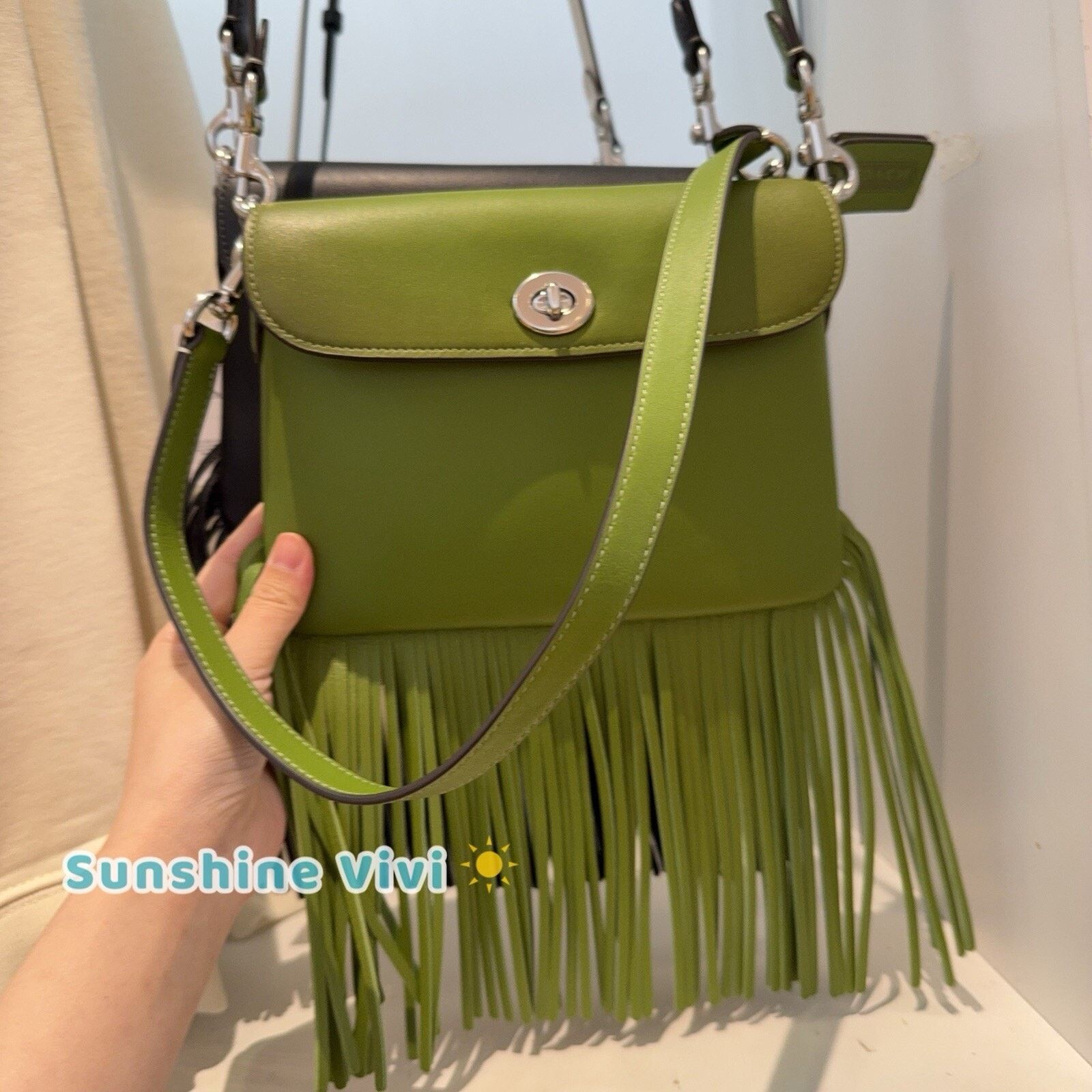 Coach NWT Coach 1964 Fringe Bag Dark Lime Leather CU033 Size ONE SIZE - 1 Thumbnail