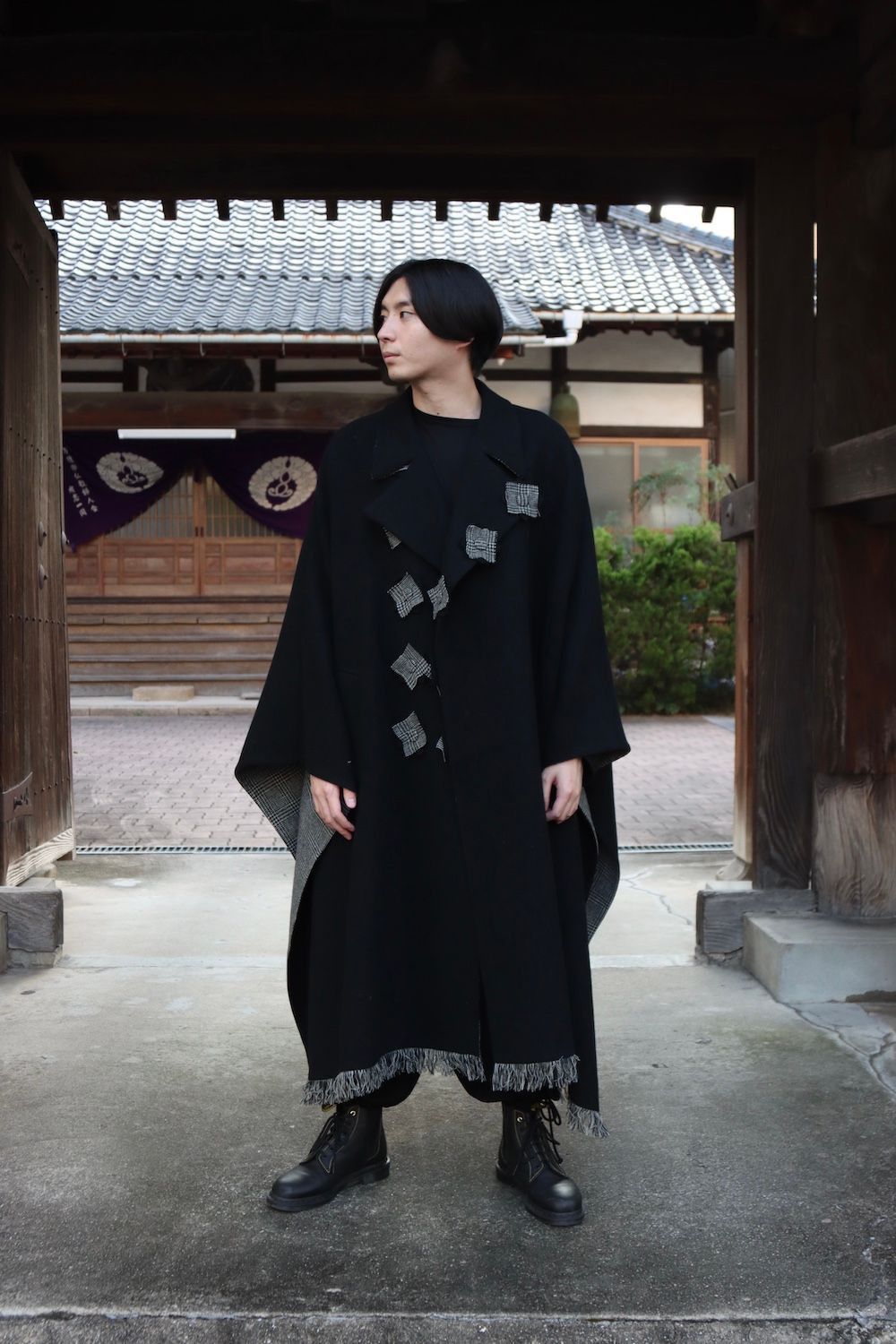 Yohji Yamamoto Yohji Yamamoto Pour Homme - Tweed Check Scrap Cape Coat Size US S / EU 44-46 / 1 - 6 Thumbnail