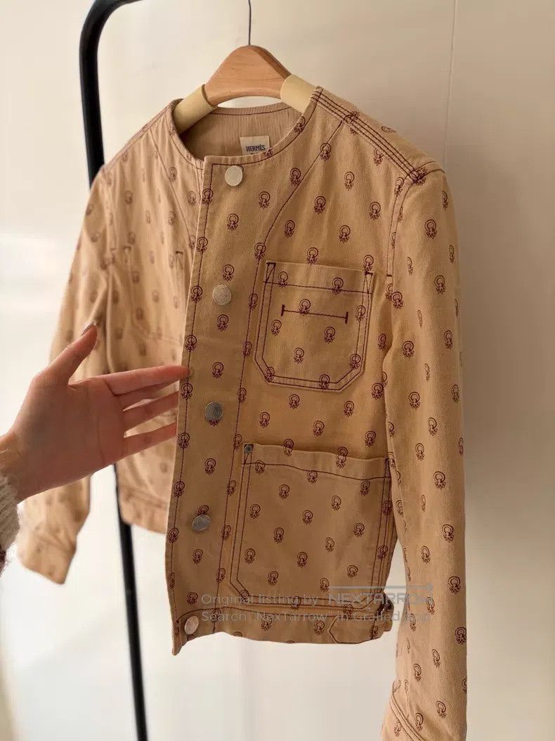 Hermes Hermes Logo All Over Khaki Jacket Size XXS / US 00 / IT 34 - 2 Thumbnail