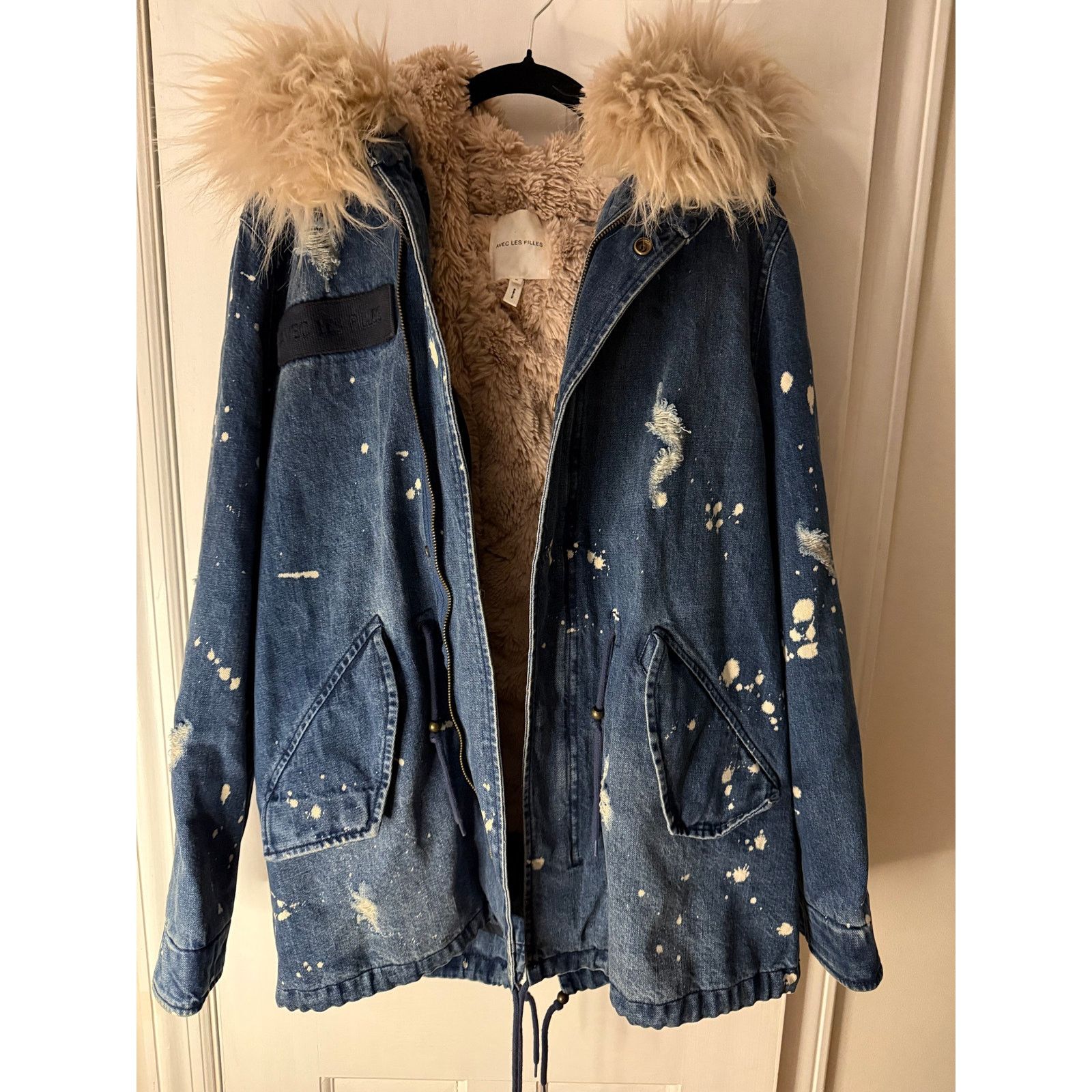 AVEC LES FILLES Avec Les Filles Distressed Denim Coat w/ Faux Fur-Small (OS) Size S / US 4 / IT 40 - 4 Thumbnail