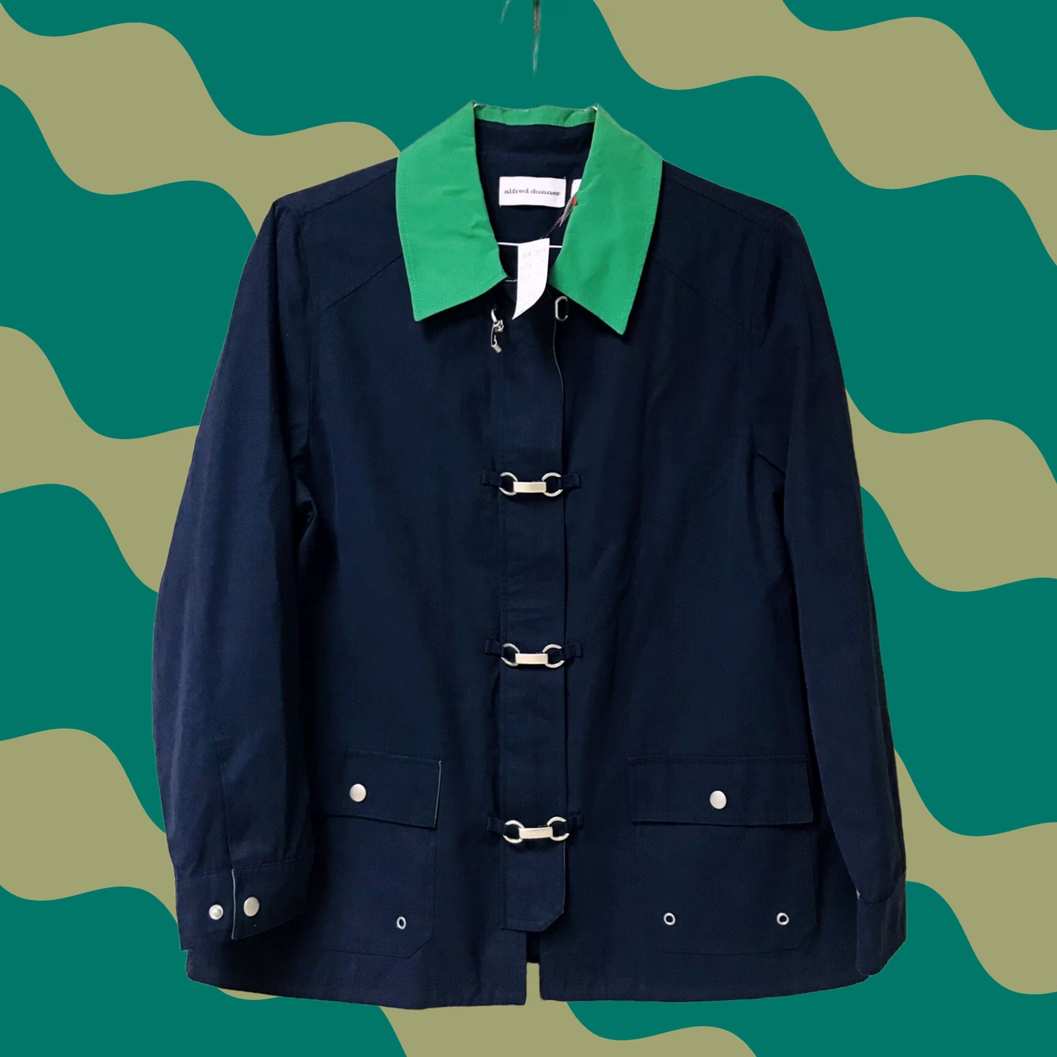 Vintage Alfred Dunner Women Trench Coat Jacket Dark Blue/Green Full Zip Hook Clasp L 12 Size XL / US 12-14 / IT 48-50 - 1 Thumbnail