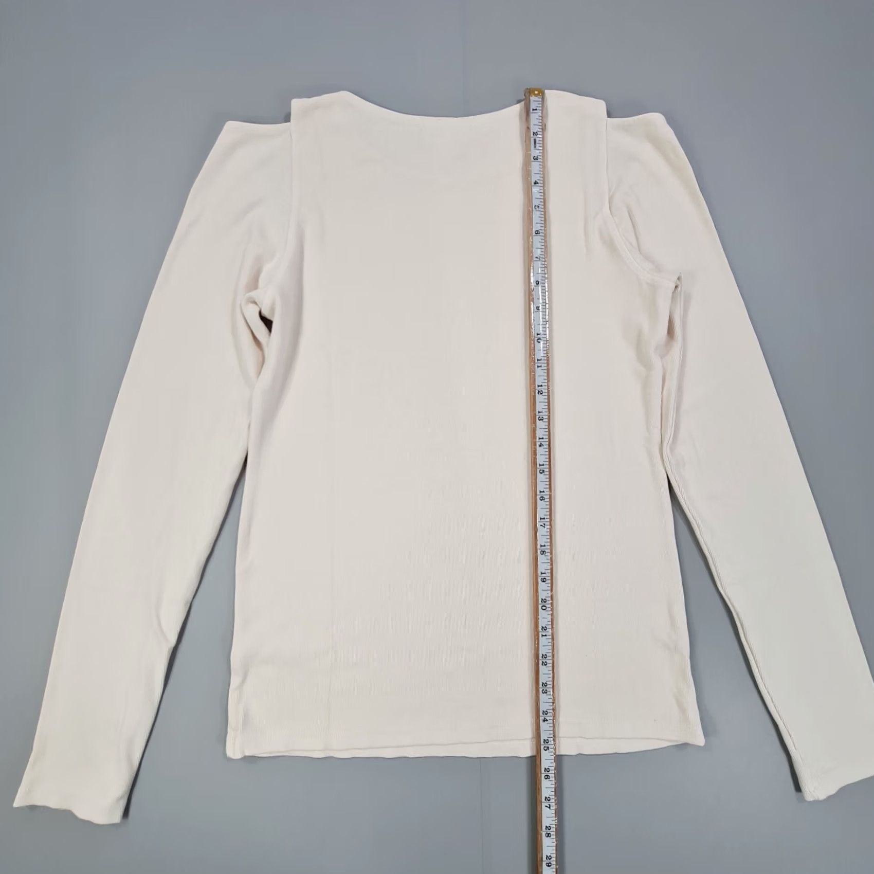 Velvet Velvet by Graham & Spencer T-Shirt Womens XL Ivory Crew Neck Long Sleeve Ribbed Viscose Jersey Size XL / US 12-14 / IT 48-50 - 6 Thumbnail