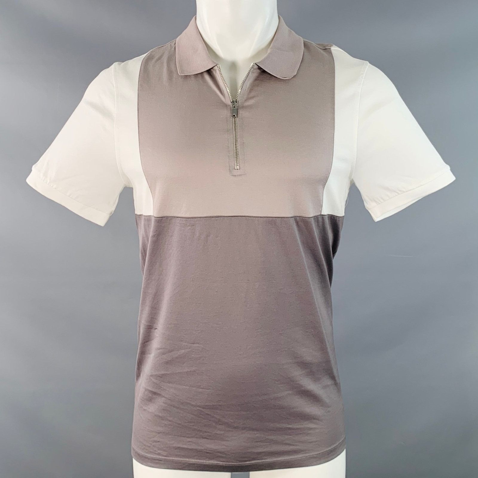 Reiss REISS Samuel Tan Brown Color Block Cotton Jersey Zip Up Polo Size US S / EU 44-46 / 1 - 1 Thumbnail