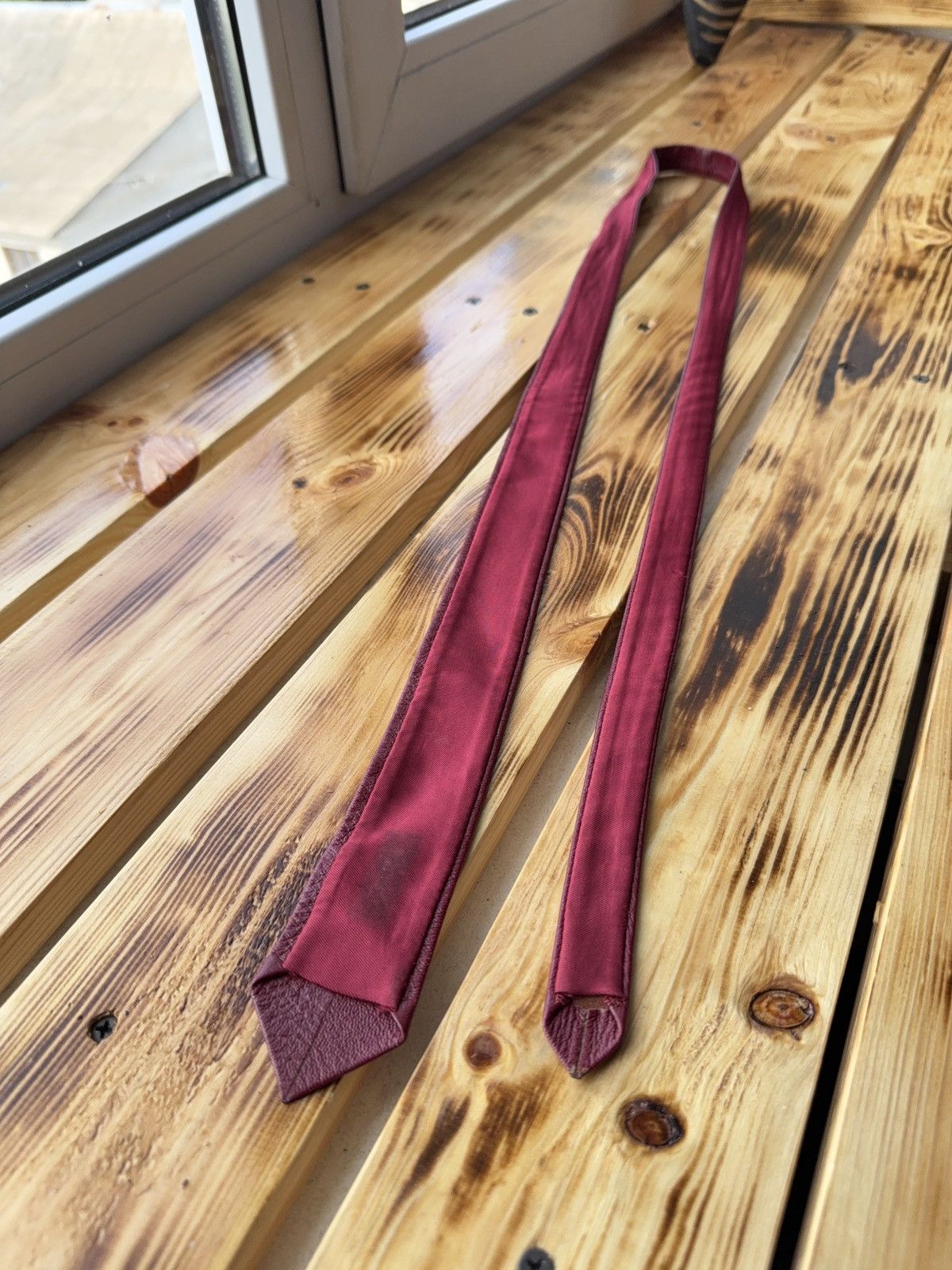 Japanese Brand Retro Vintage Burgundy Leather Tie 90s Western Biker Style Size ONE SIZE - 4 Thumbnail