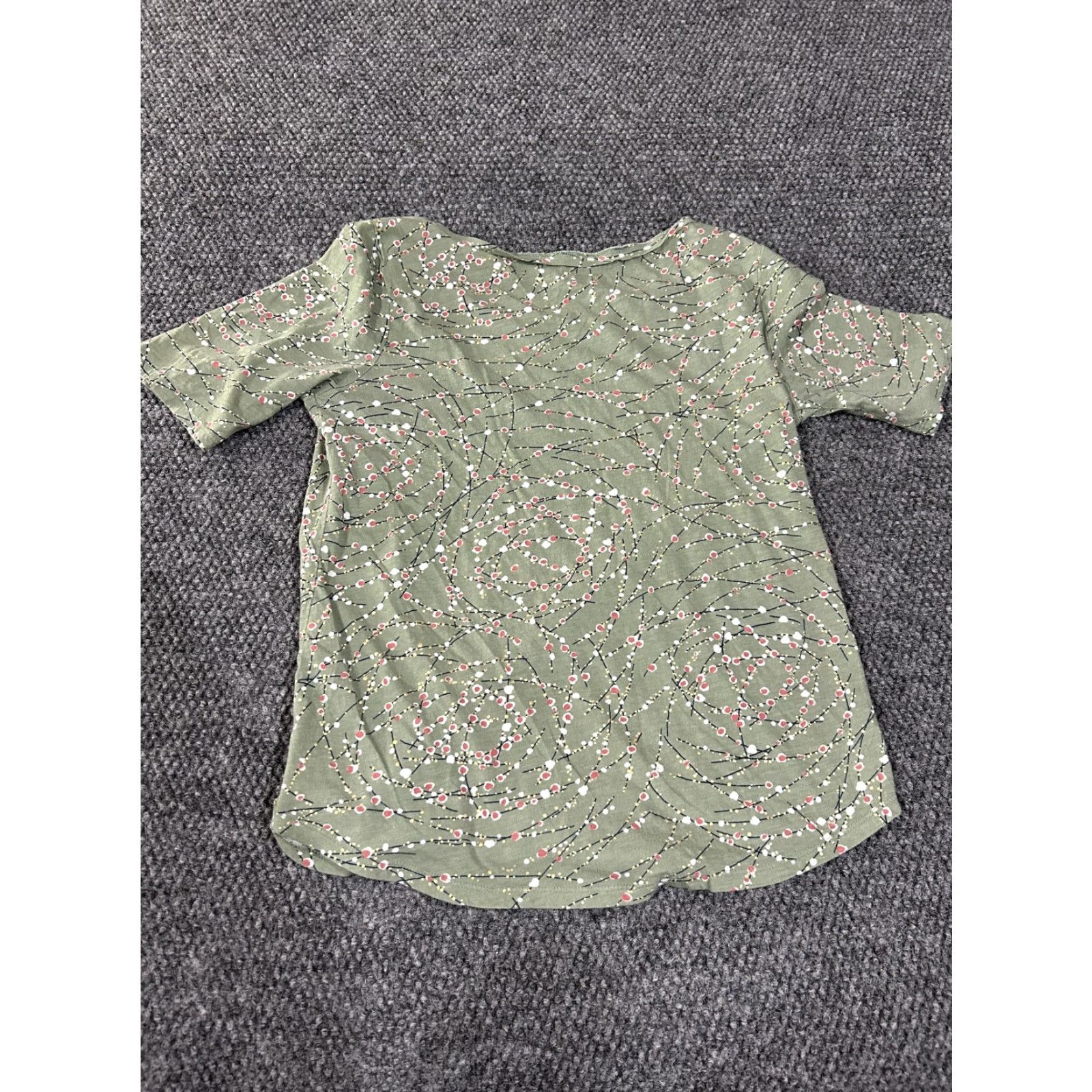 Loft LOFT Short Sleeve Top Womens XS Green Floral Casual Lightweight Blouse 100% Cotton Ruffle Regular Fit Round Neck Size XS / US 0-2 / IT 36-38 - 7 Thumbnail
