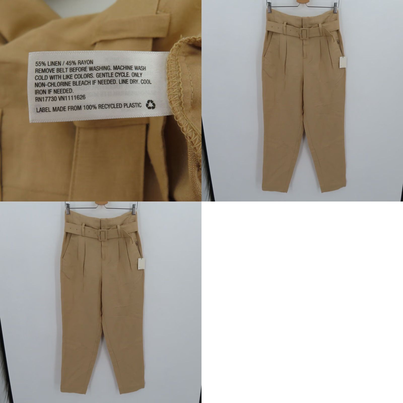 Vintage A New Day Womens 2 Pants Belted Linen Blend High Waist Brown Tan Dress Pants Modern Workwear Size 26" / US 2 / IT 38 - 8 Thumbnail