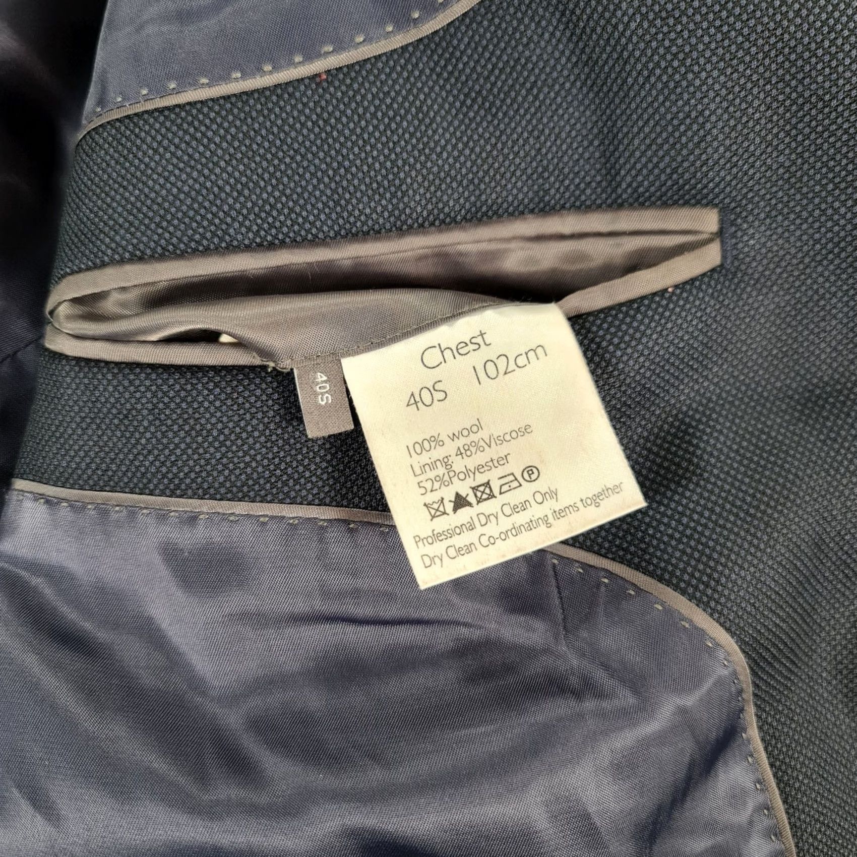 Vintage John Lewis Mens Navy Blue Suit Jacket 40 Short 100% Wool Blazer Classic Fit Size 40R - 6 Thumbnail