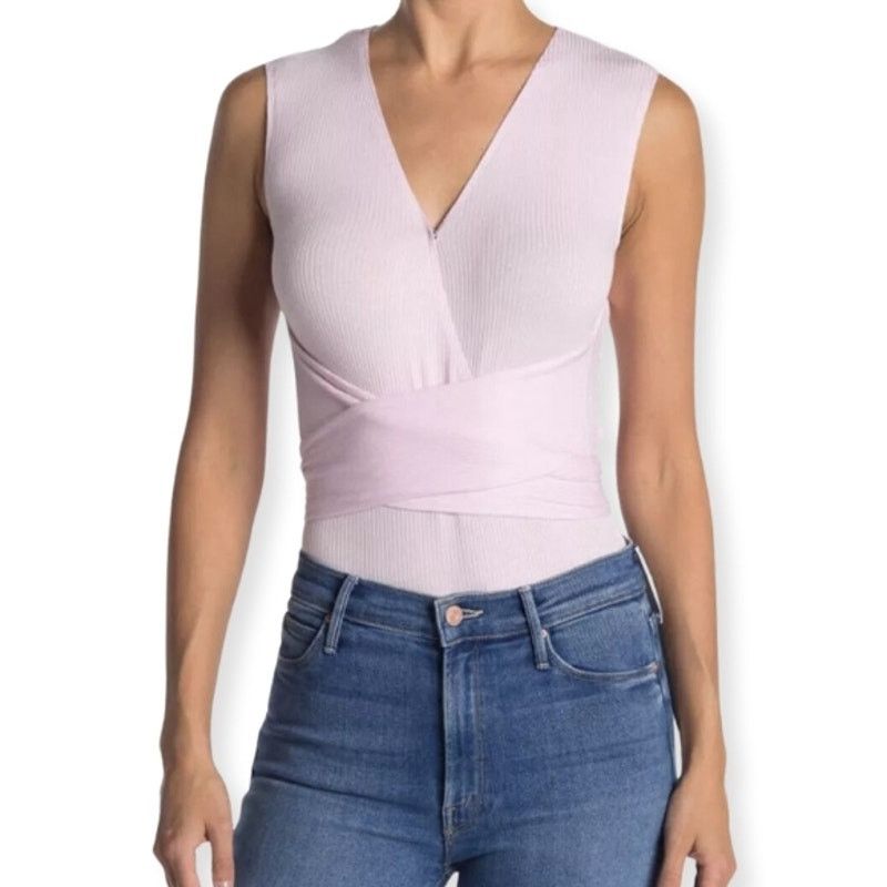Other BCBGeneration Bodysuit Surplice Front Ribbed Tie Pink S NWOT Size S / US 4 / IT 40 - 1 Thumbnail
