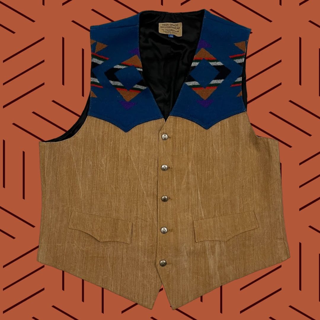 Pendleton VINTAGE Pendleton Vest Adult 44 Brown Blue Southwestern Aztec Wool High Grade USA Vest Mens Medium? Size US S / EU 44-46 / 1 - 1 Thumbnail