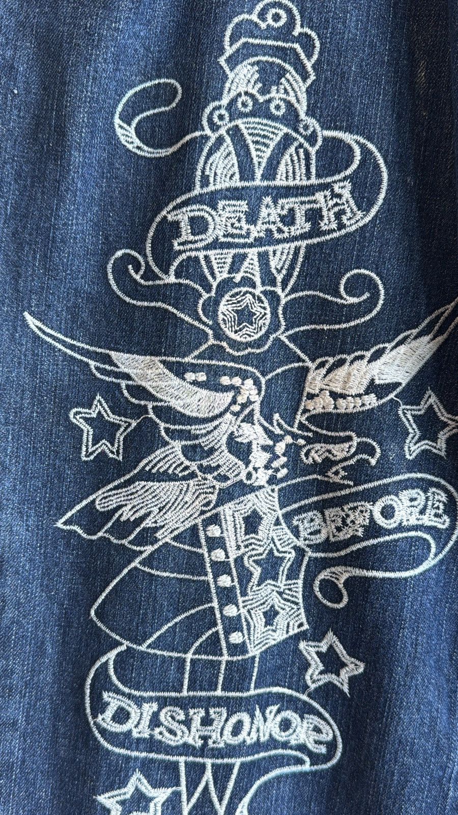 Ed Hardy × Vintage Ed Hardy Embroidered “Death Before Dishonor” Baggy Jeans Size US 38 / EU 54 - 4 Thumbnail