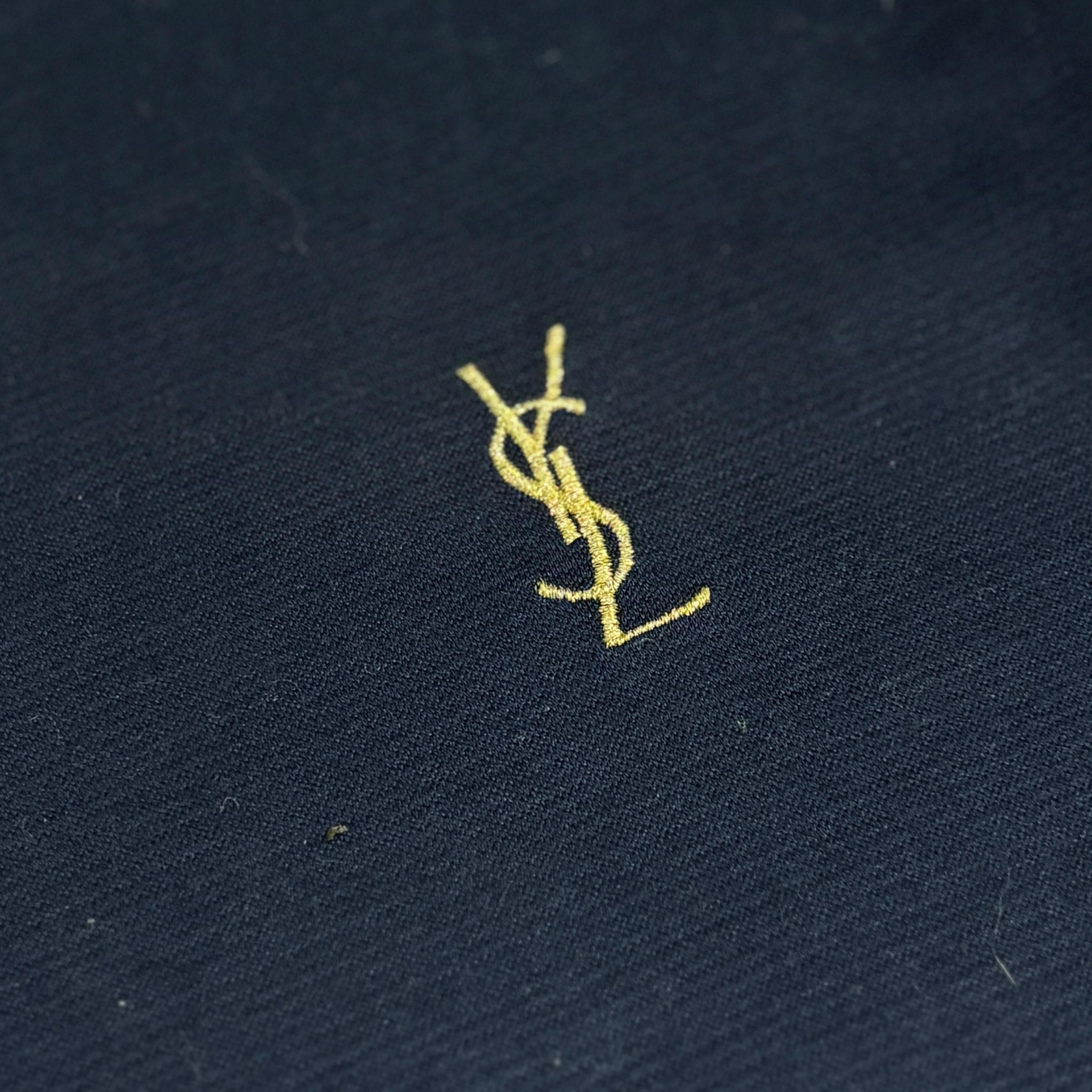 Yves Saint Laurent Y2K Vintage Ysl Navy Gold Tshirt Metallic Logo Designer Tee Size L / US 10 / IT 46 - 4 Thumbnail
