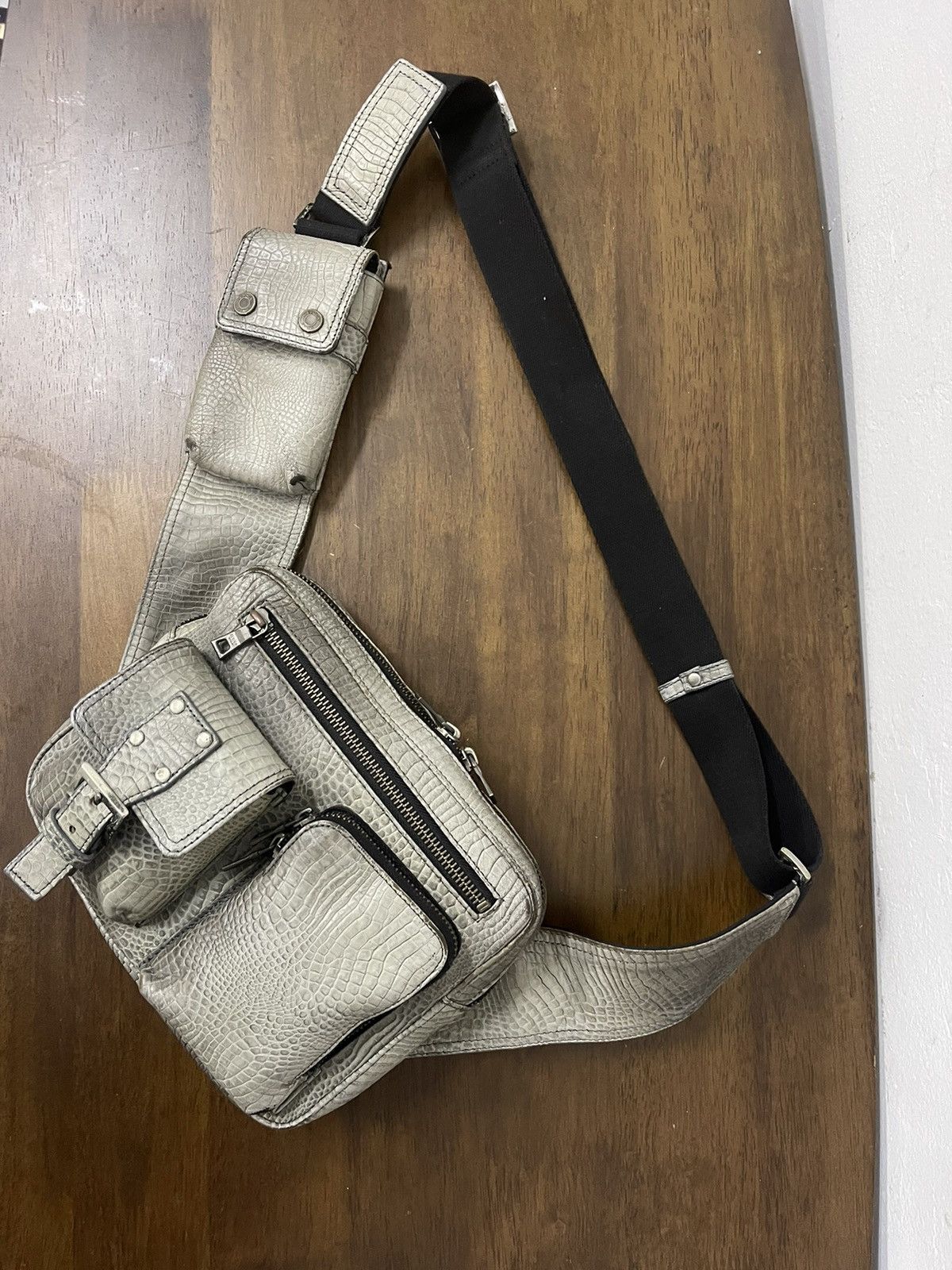 image of Epoca Uomo Multi Pocket Utilities Crossbody Bag in Grey, Men's