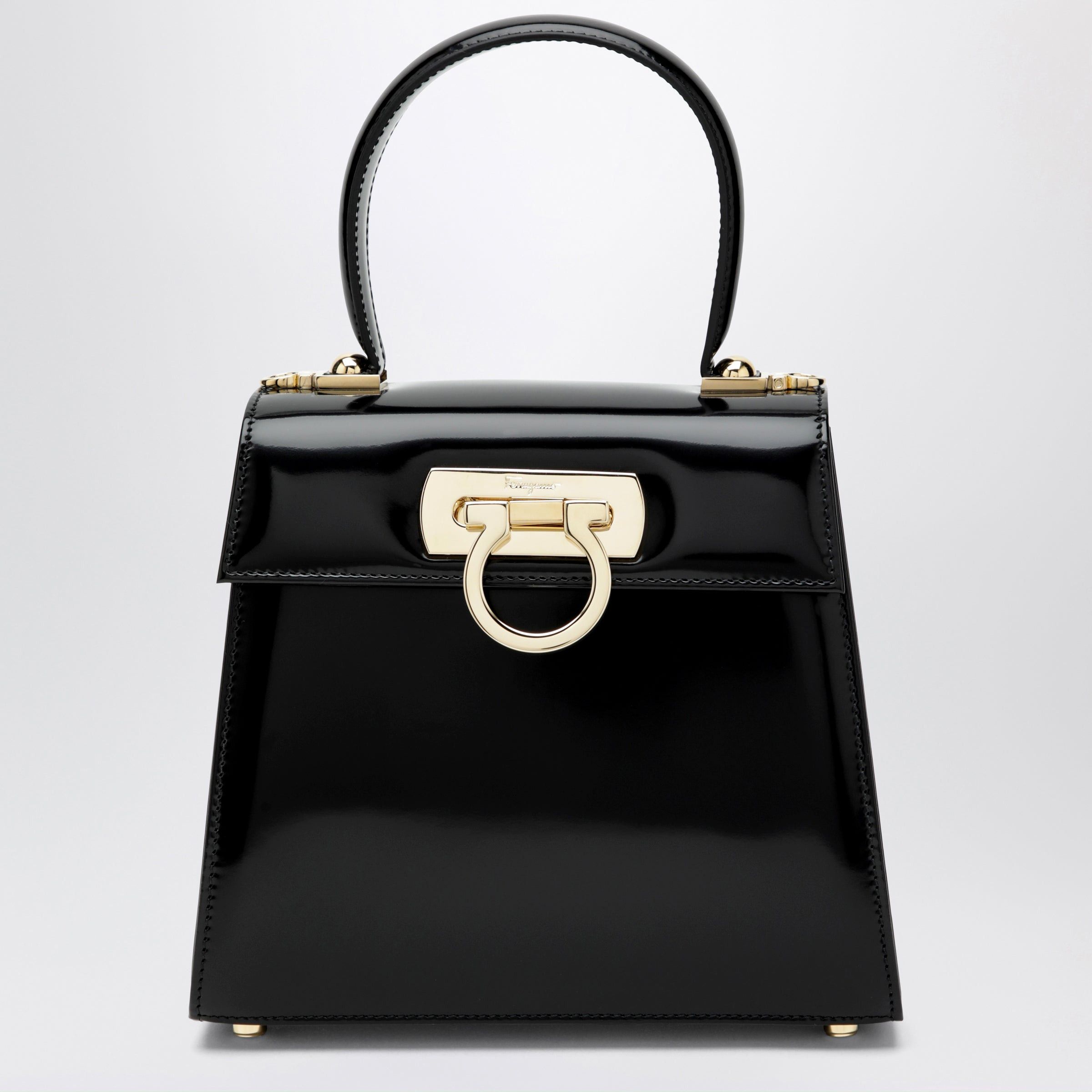 Salvatore Ferragamo Ferragamo Small Black Leather Top-Handle Bag With Gancini Closure Size ONE SIZE - 1 Thumbnail