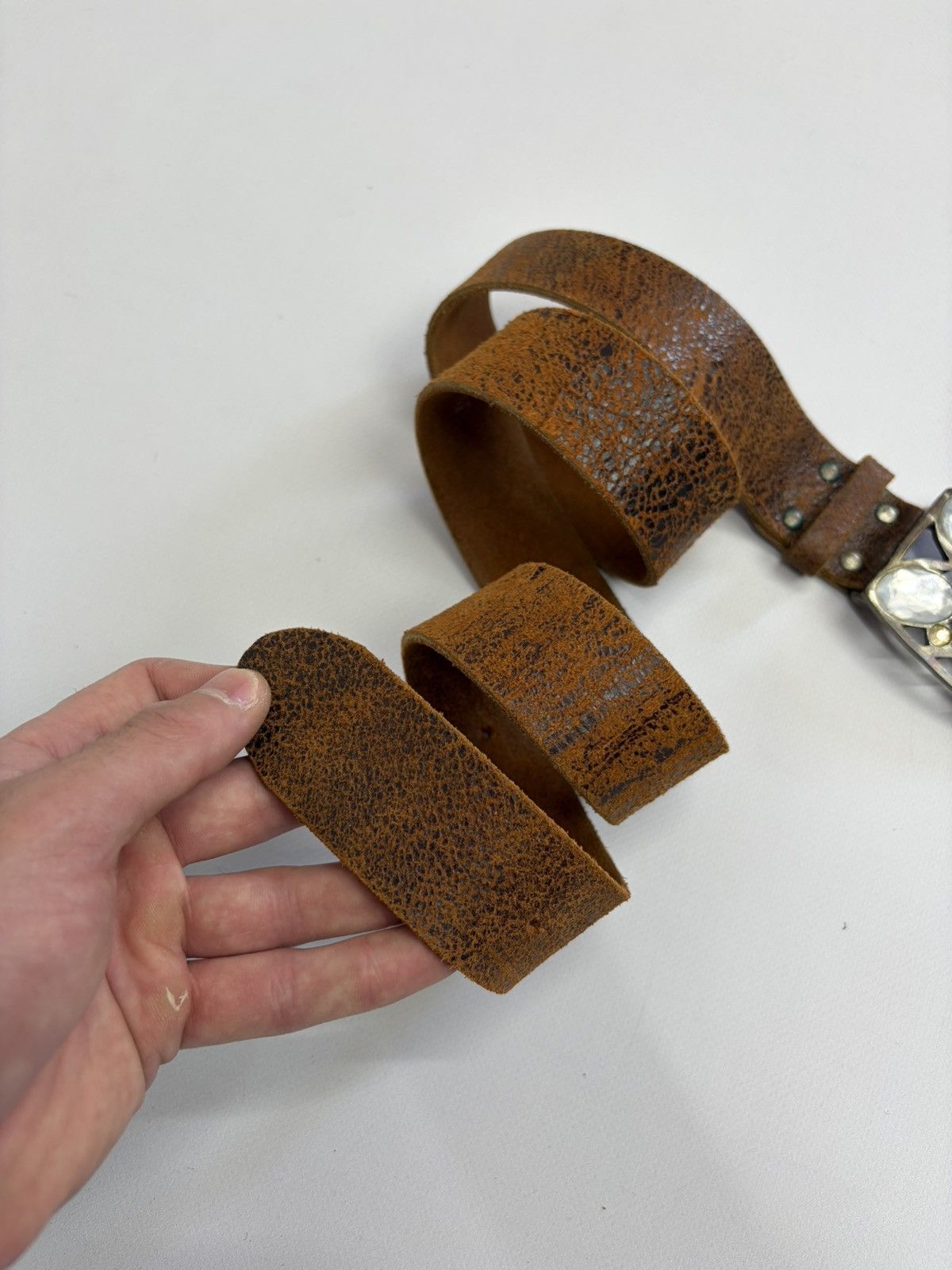 Hysteric Glamour Vintage Distressed Leather Crystal Belt Y2K Rockstar Grunge Size 32 - 14 Thumbnail