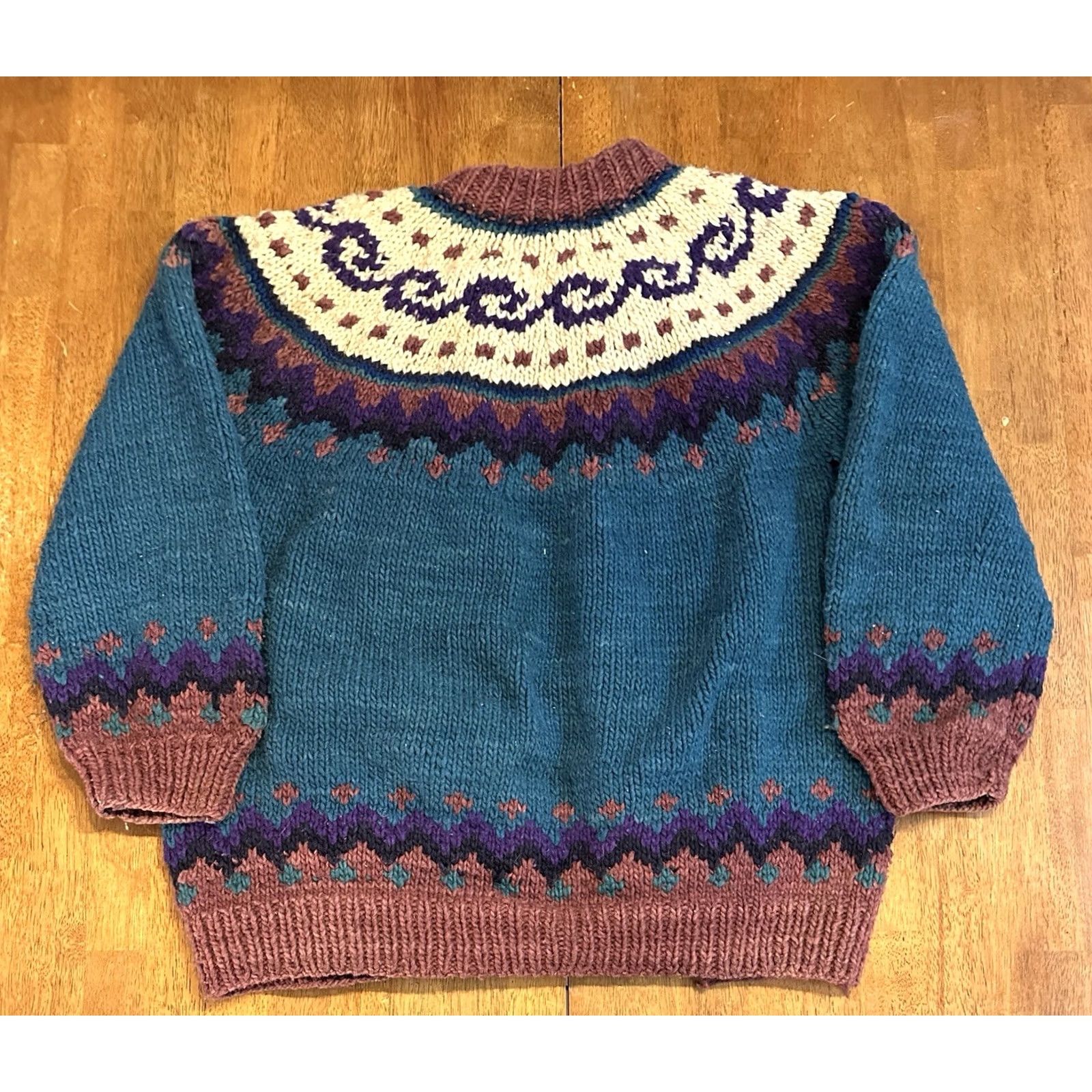 Vintage Otavalo Cardigan Sweater Womens Large Wool Button Up Hand Knit Ecuador Chunky Size L / US 10 / IT 46 - 4 Thumbnail