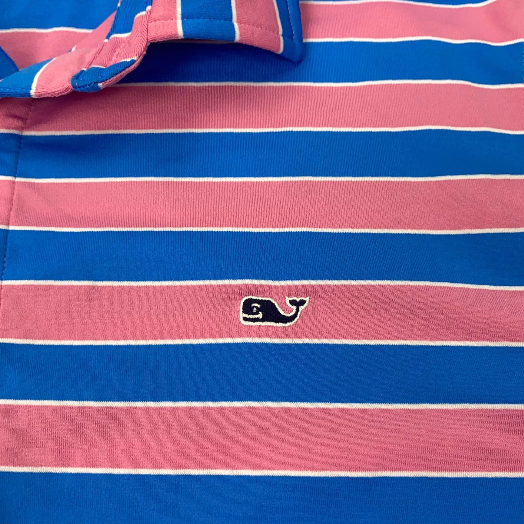 Vineyard Vines Vineyard Vines Polo Shirt Mens Medium Blue/Pink Striped Short Sleeve Performance Size US M / EU 48-50 / 2 - 2 Thumbnail