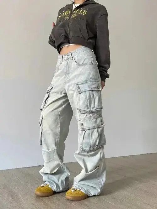 Designer × Japanese Brand × Jean Retro multi-pocket workwear hottie wide-leg jeans Size 27" / US 4 / IT 40 - 2 Thumbnail
