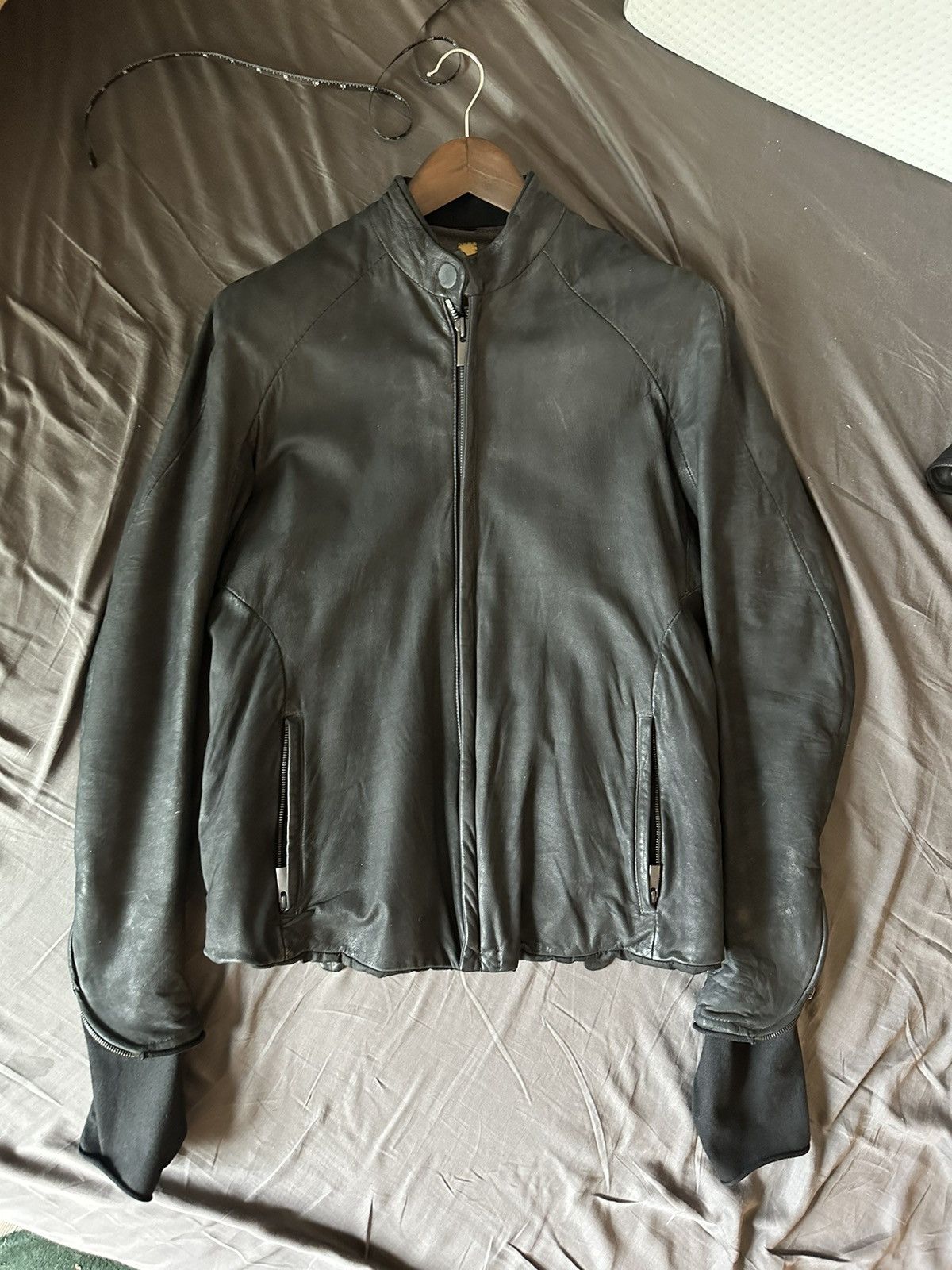 image of Layer 0 Layer-0 Leather Jacket With Backpack in Black, Men's (Size Medium)