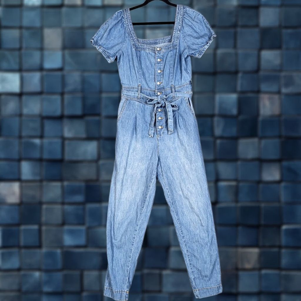 Anthropologie Anthropologie Pilcro and the Letterpress Denim Jumper Women’s Size 4 Blue Short Sleeve 100% Cotton Jumpsuit Size S / US 4 / IT 40 - 1 Thumbnail