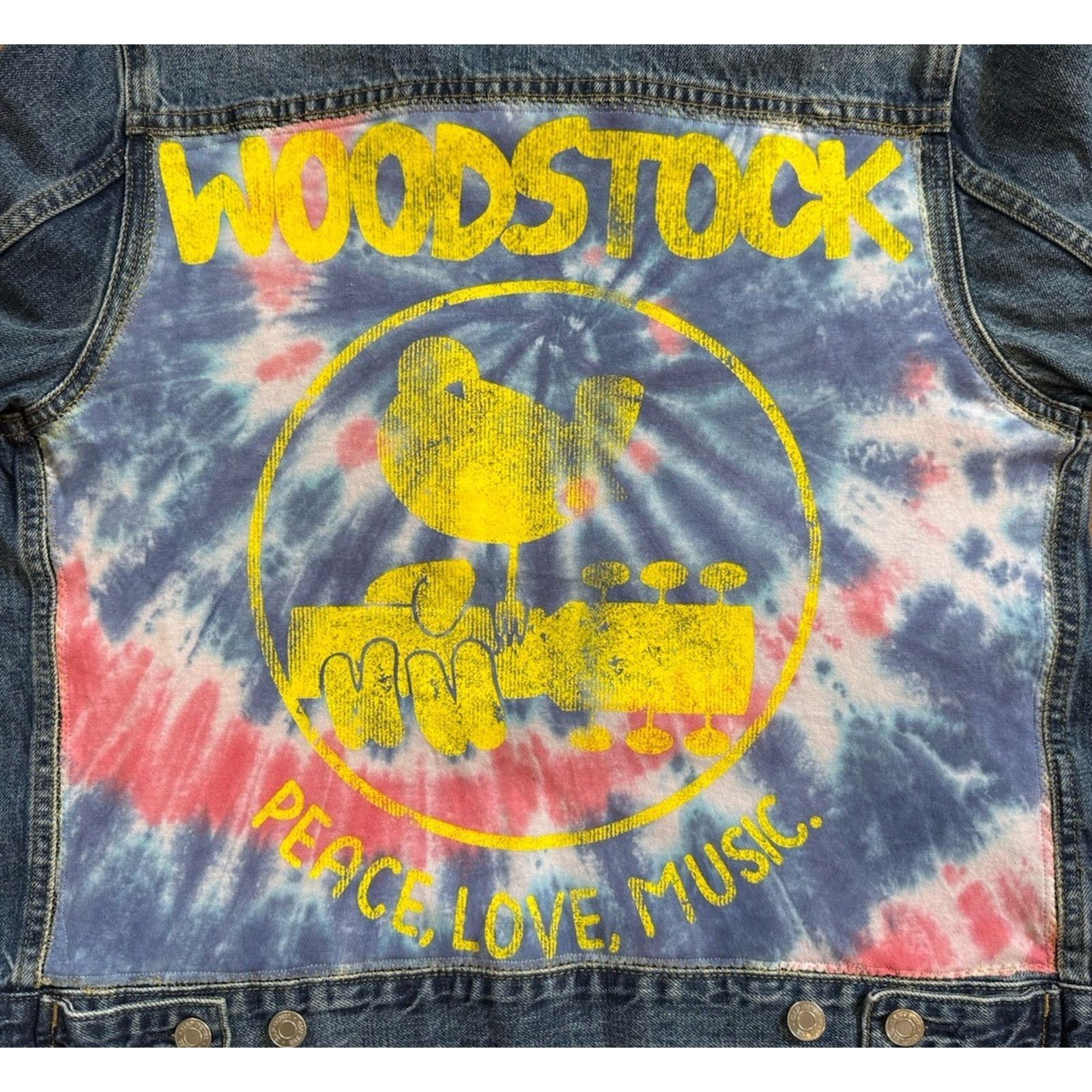 Gap WOODSTOCK 60s Tie Dye Upcycled Vintage Retro Denim Jacket M Size M / US 6-8 / IT 42-44 - 10 Thumbnail
