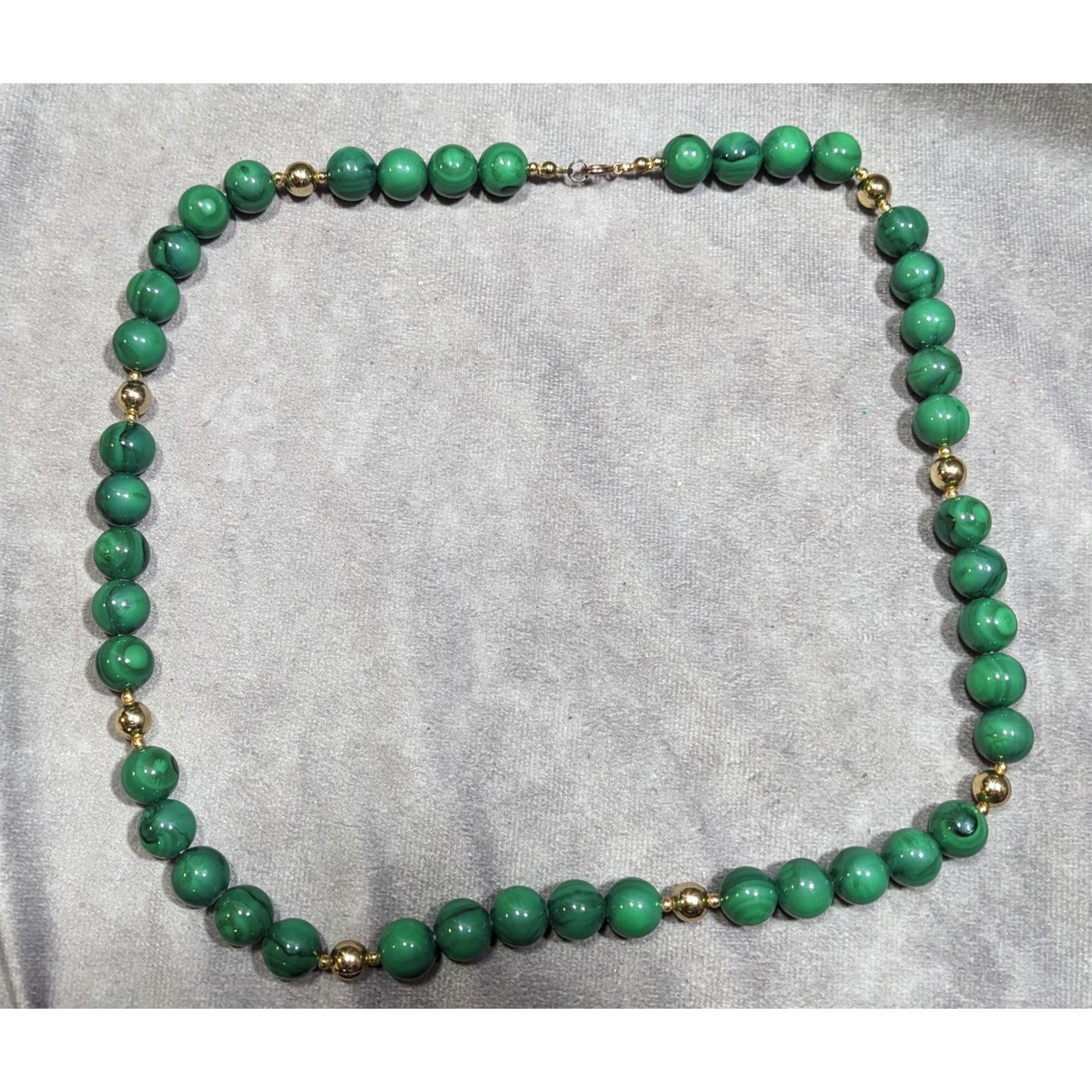 Other Faux Malachite Green And Gold Tone Beaded Necklace Size ONE SIZE - 5 Thumbnail