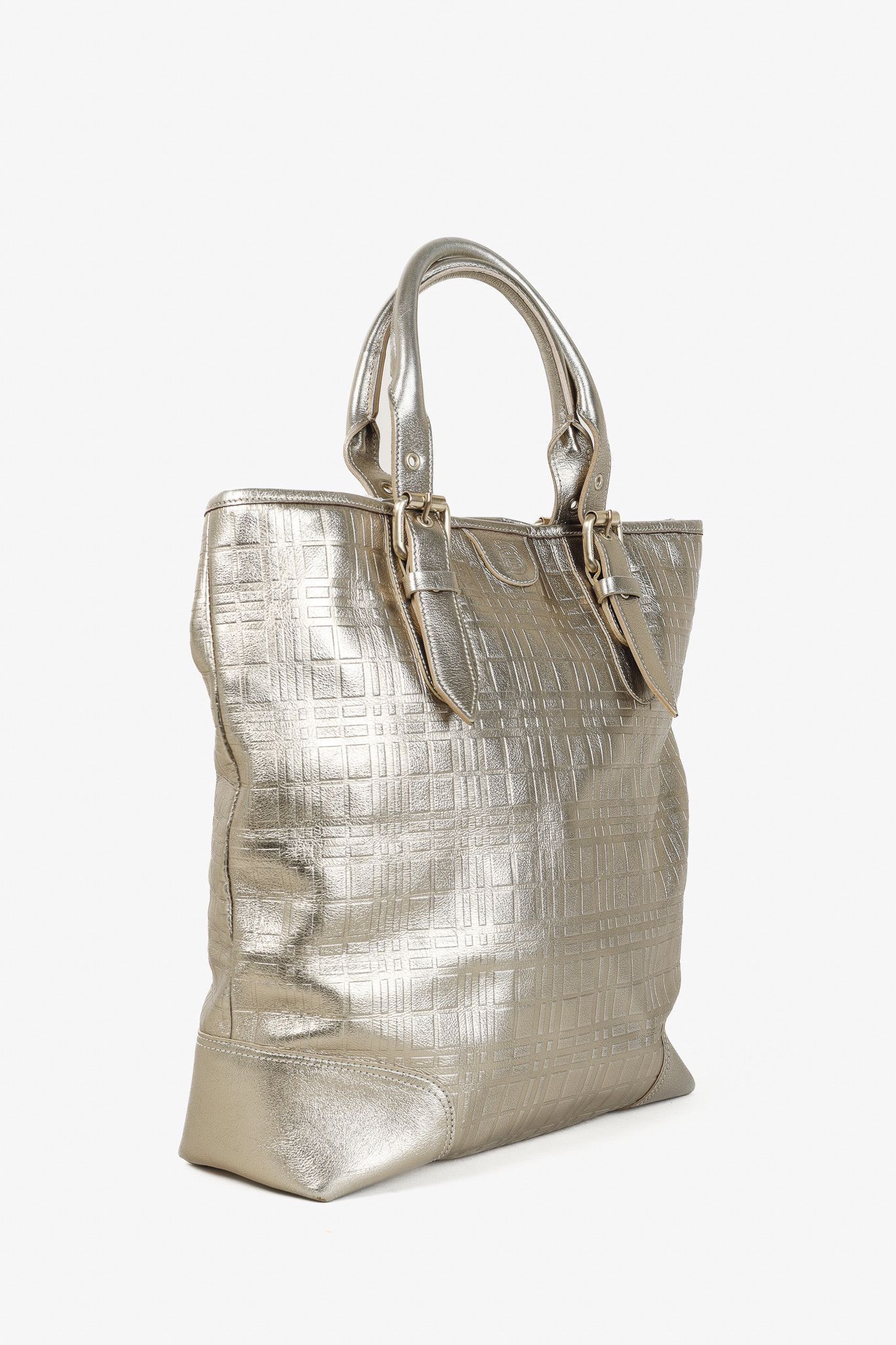 Burberry Burberry Metallic-Gold Plaid-Embossed Leather Tote Bag Size ONE SIZE - 2 Thumbnail