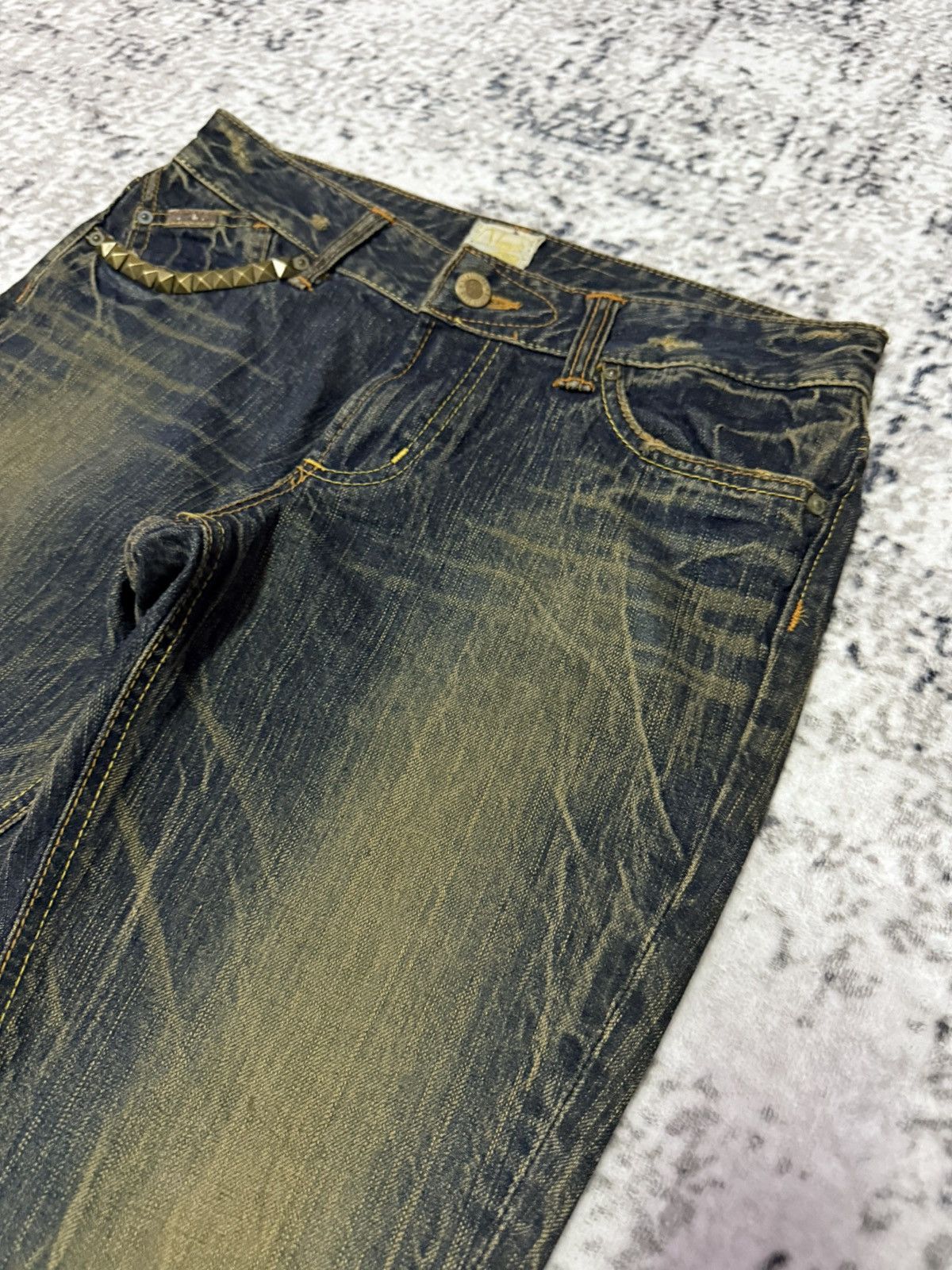 Junya Watanabe Vintage Edwin Venus Mud Wash Studded Flare Jeans Low Rise Size US 28 / EU 44 - 8 Thumbnail