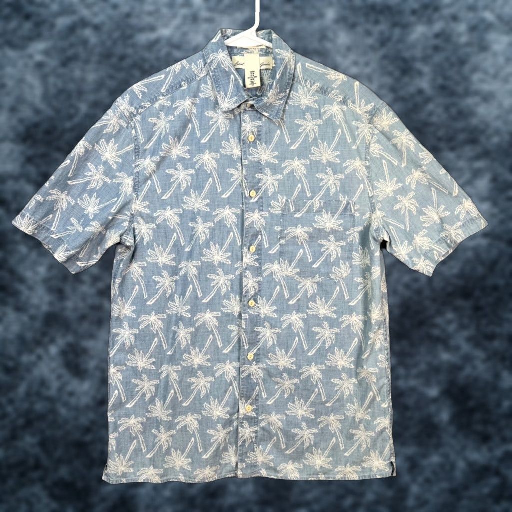 H&M H&M Mens Medium Blue Palm Tree Print Short Sleeve Button-Up Shirt 100% Cotton Size US M / EU 48-50 / 2 - 1 Thumbnail