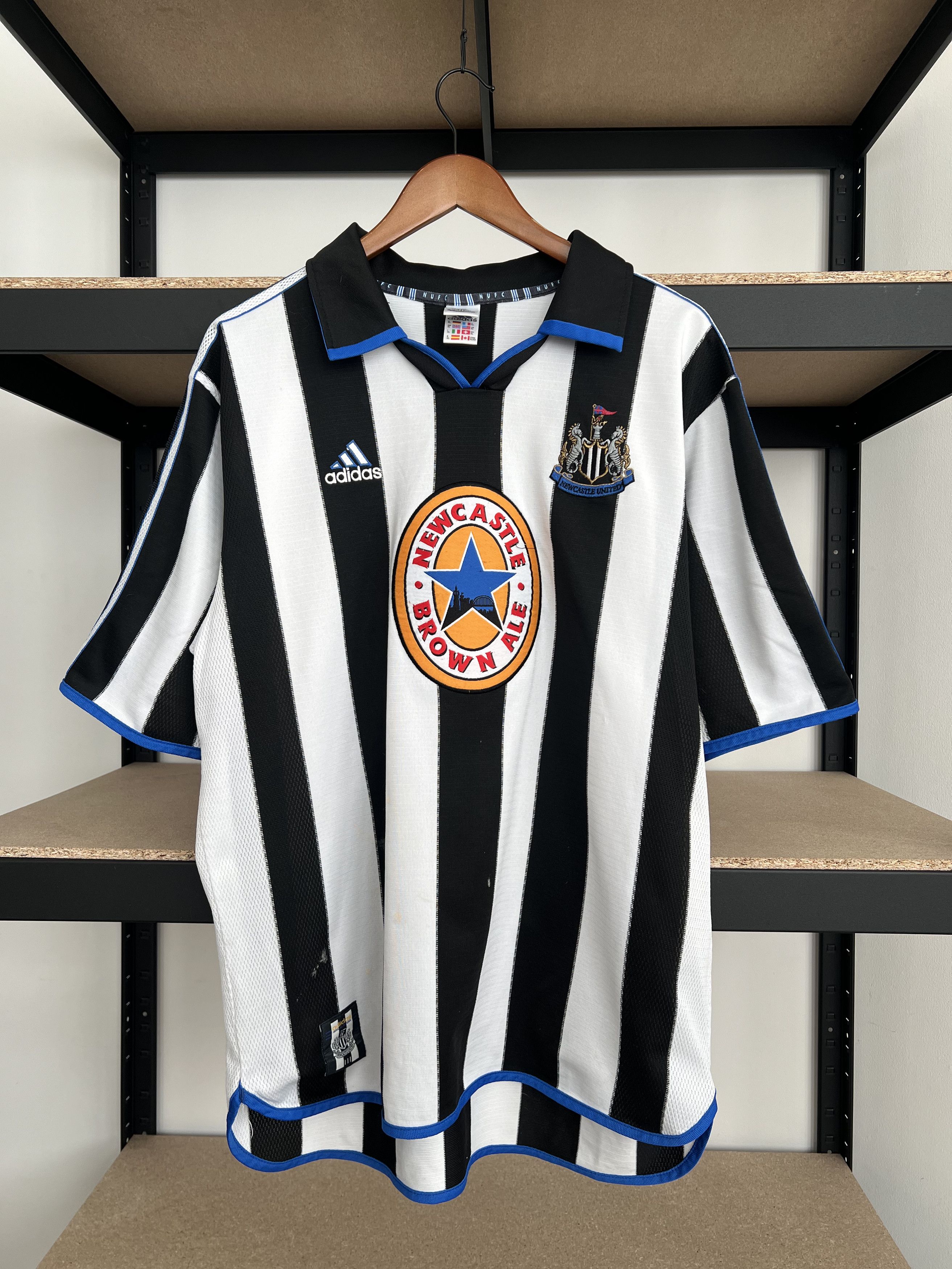 image of Newcastle United Adidas 1999 2000 Home Football Jersey, Men's (Size XL)