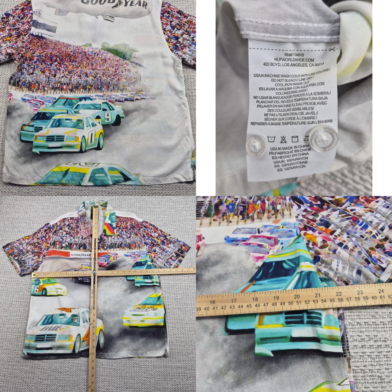 & Other Stories HUF Goodyear Button Up Shirt Mens Medium Multicolor Race Car Short Sleeve Casual Shirt Size US M / EU 48-50 / 2 - 8 Thumbnail