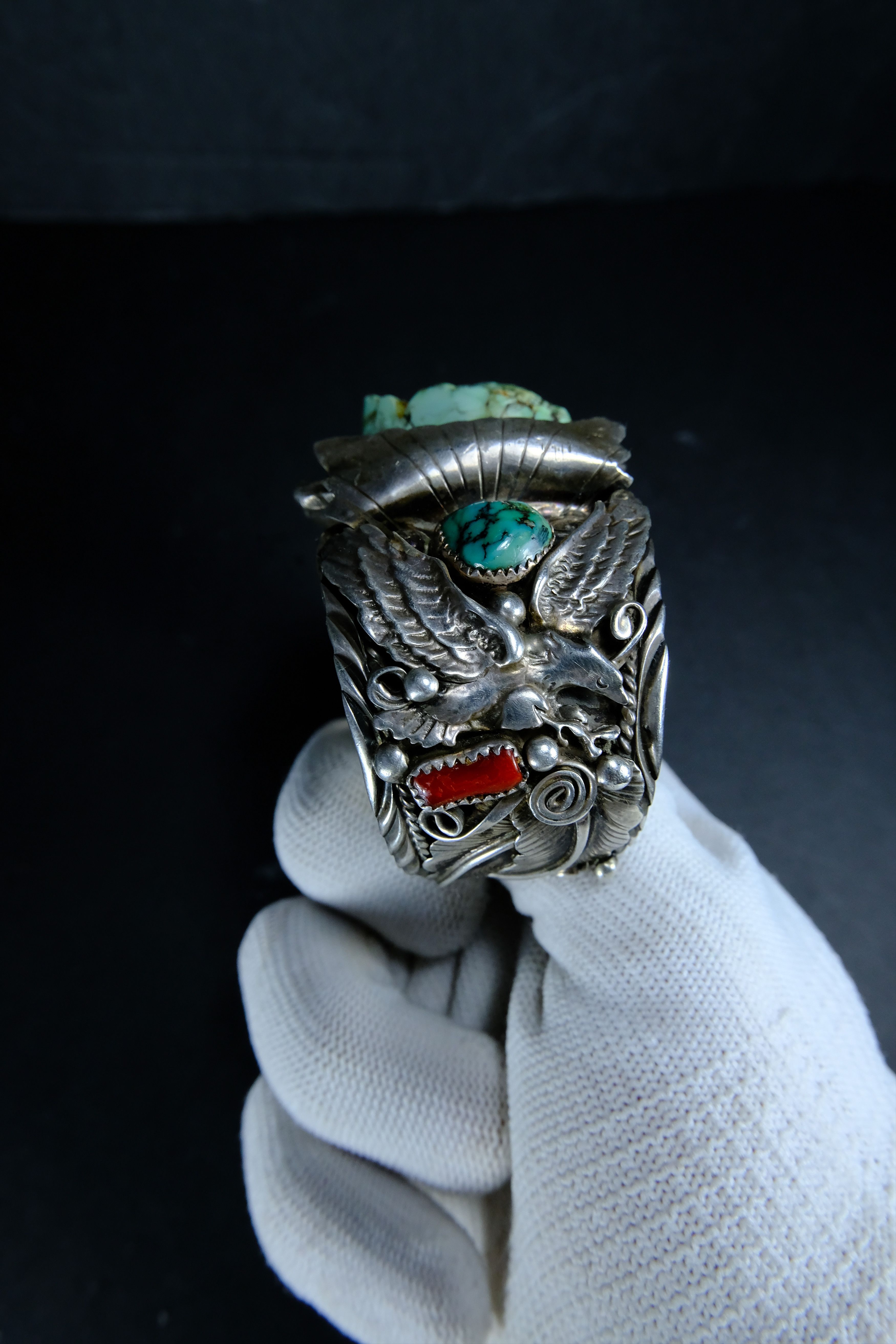 Vintage Turquoise Nugget Silver Bracelet Size ONE SIZE - 7 Thumbnail