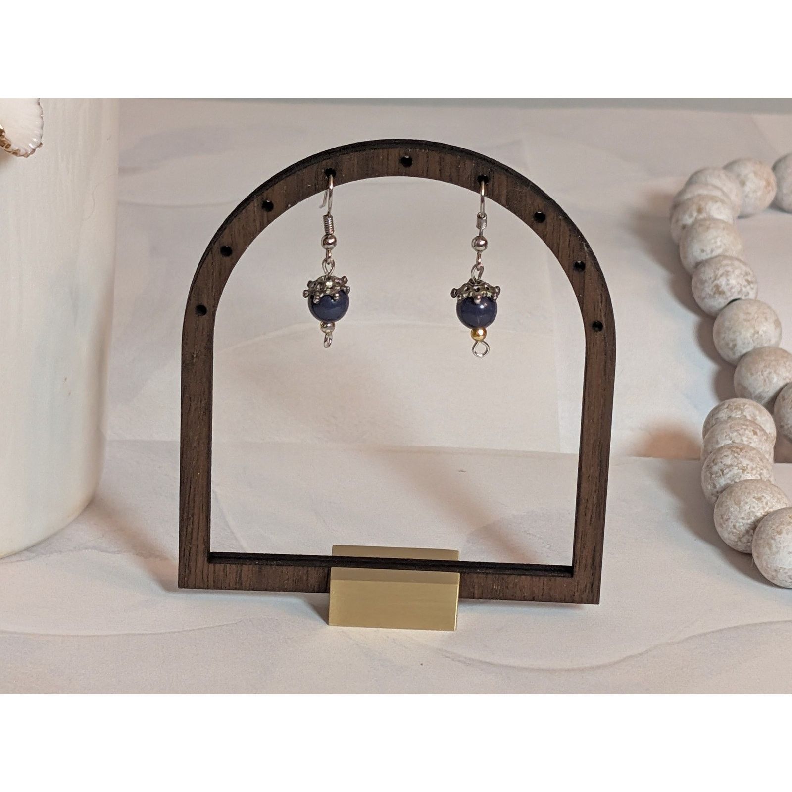 Vintage Cute Dainty VTG 1980 Silver-Tone Blue Beaded Dangle Earrings Size ONE SIZE - 1 Thumbnail