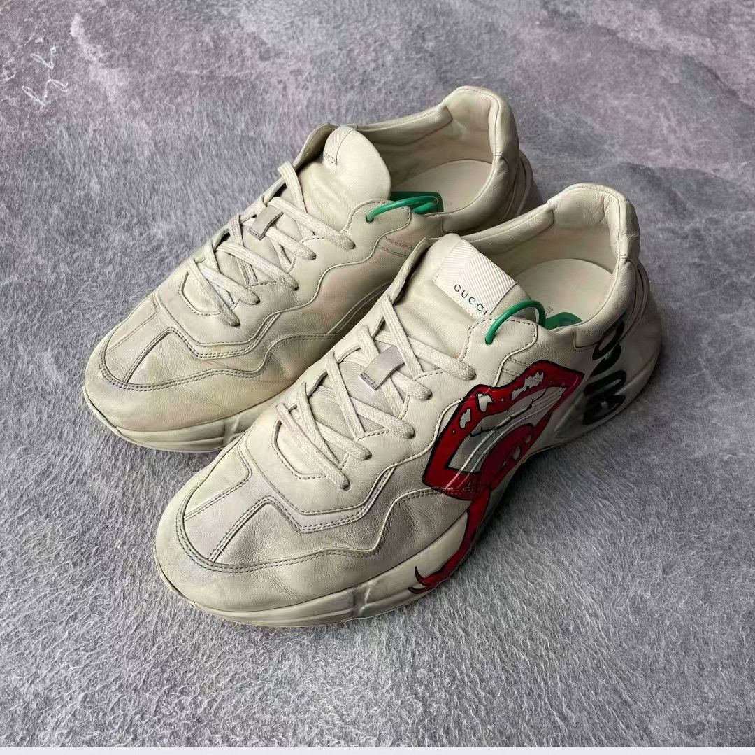 Gucci gucci rhytone white distressed red lips sneakers-yw Size US 11 / EU 44 - 1 Thumbnail